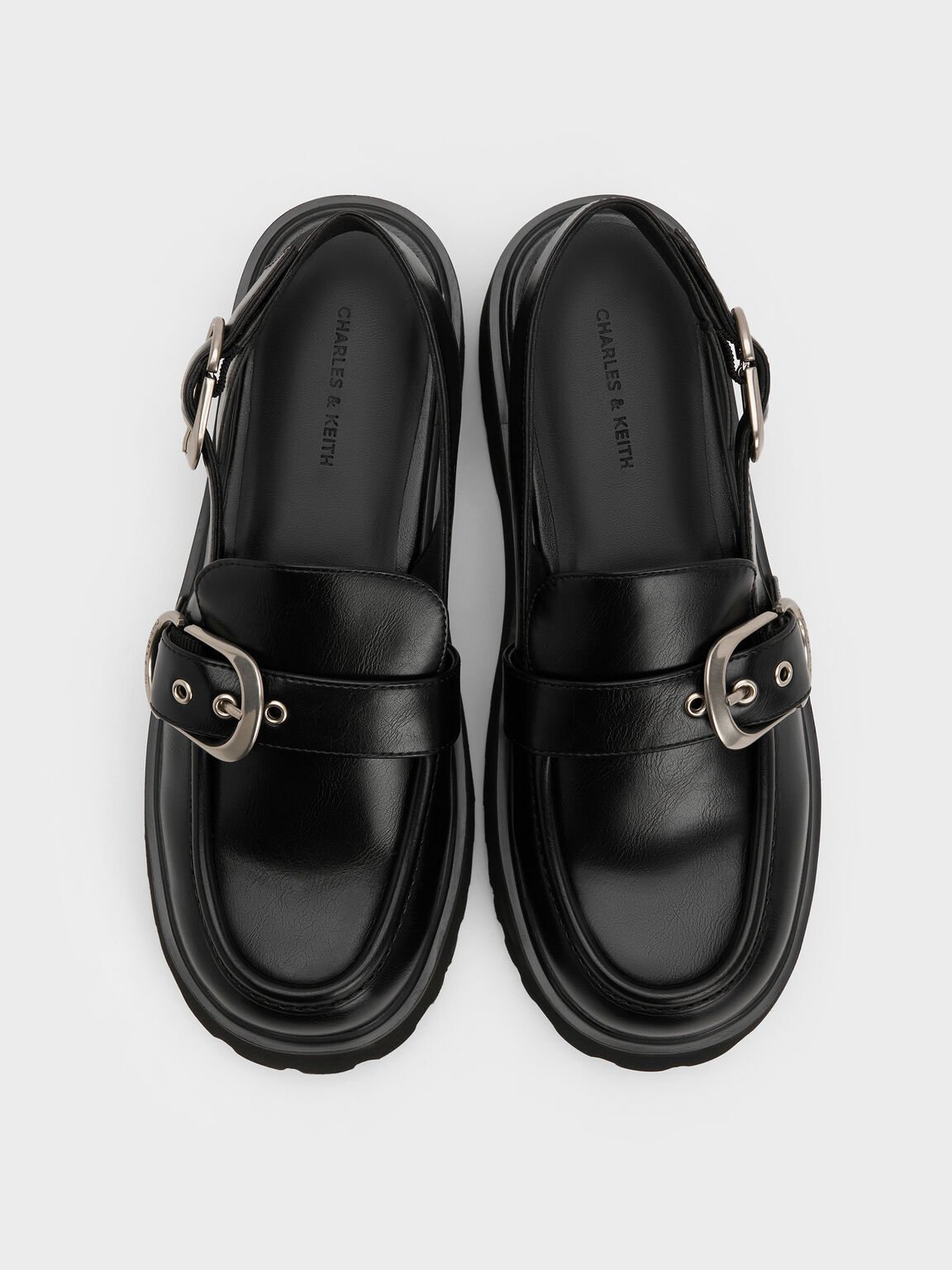 Eliot エリオット プラットフォーム スリングバックローファー, ブラック, hi-res