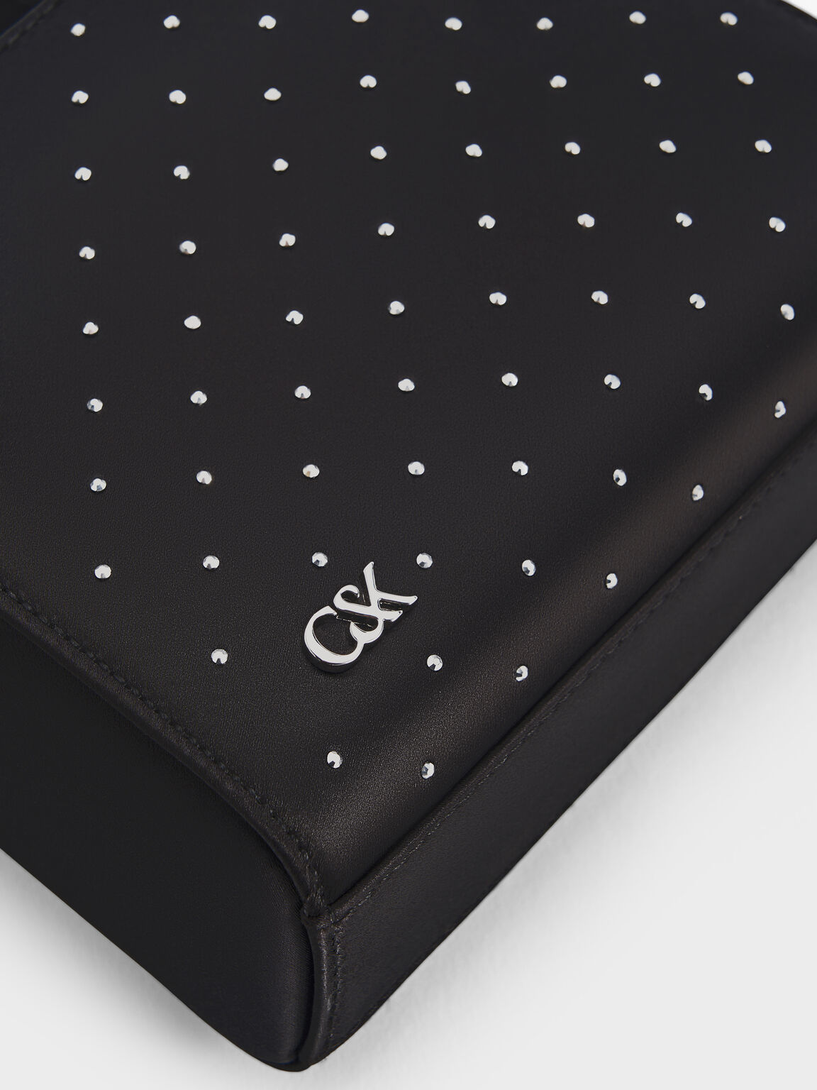 サテン スタッズノットボウミニバッグ, ノワールスタッズサテン, hi-res