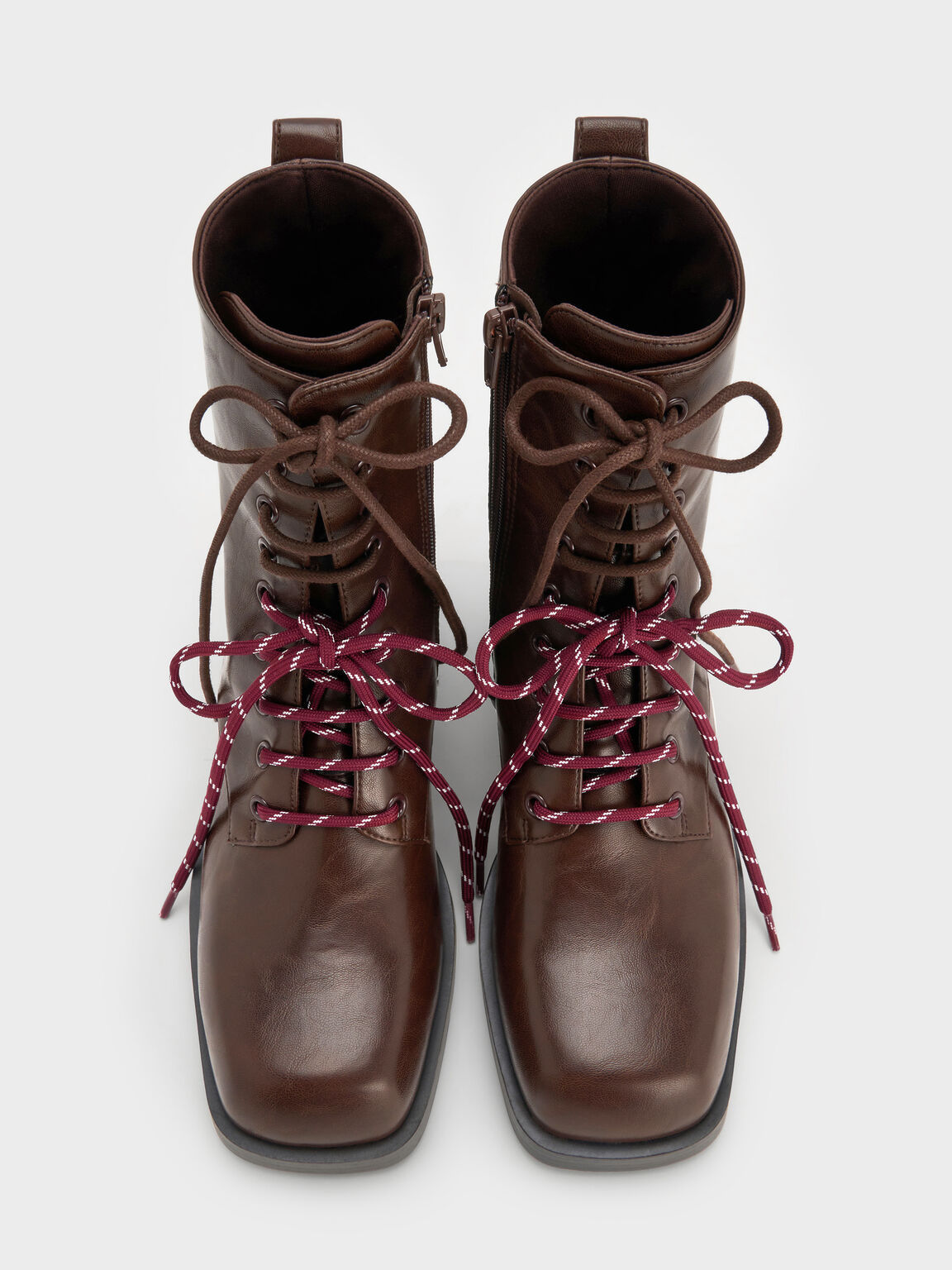 Logan ローガン ダブルレースミッドカーフコンバットブーツ, ダークブラウン, hi-res