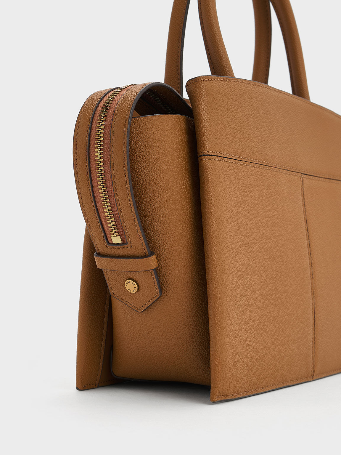 Anwen アンウェン トラペーズトップハンドルバッグ, チョコレート, hi-res