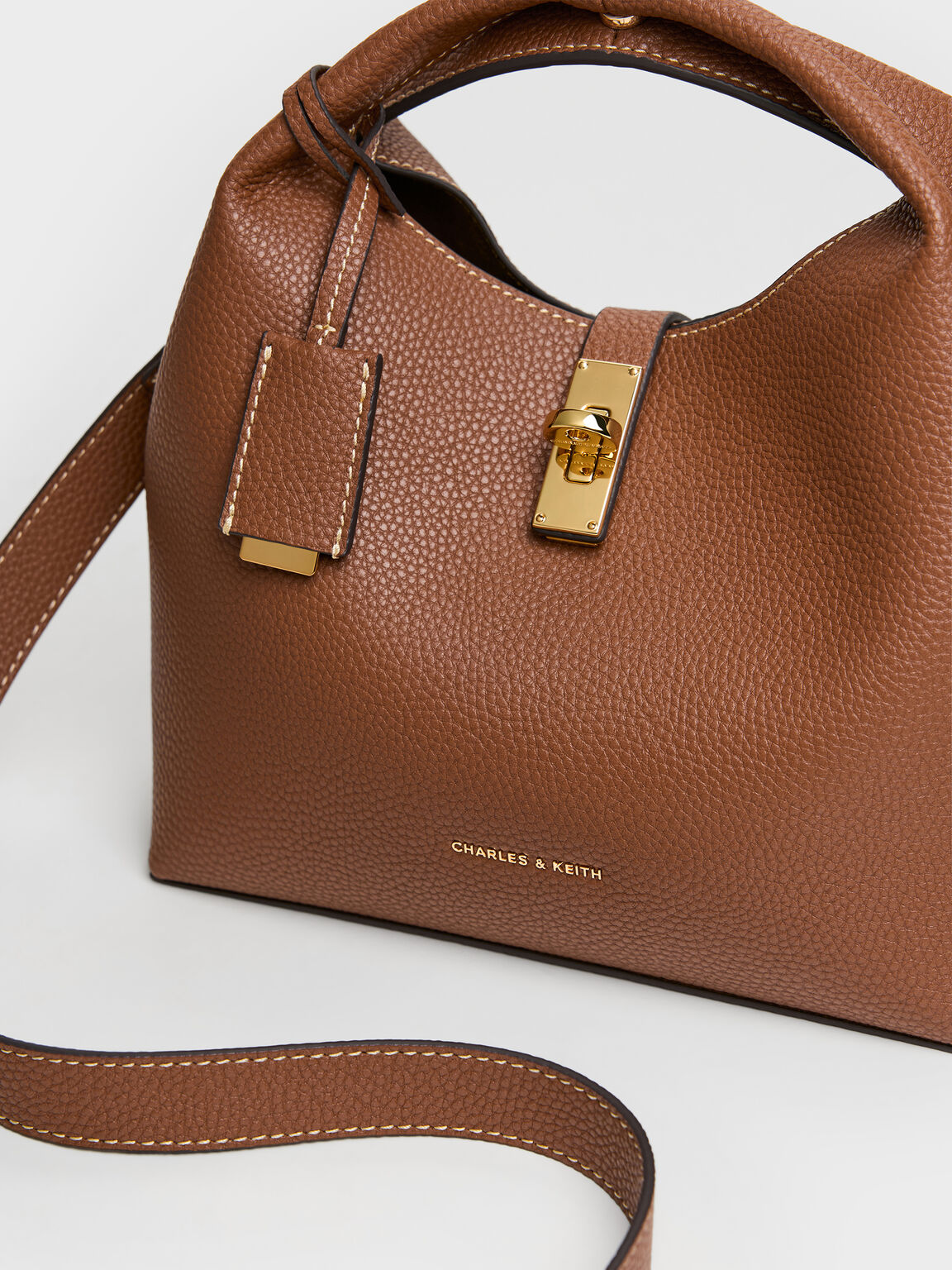 Chance チャンス メタリックアクセントバケットバッグ, チョコレート, hi-res