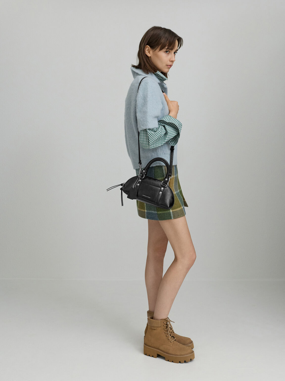 Tatiana タチアナ スタッズ ボウリングバッグ, ノワール, hi-res