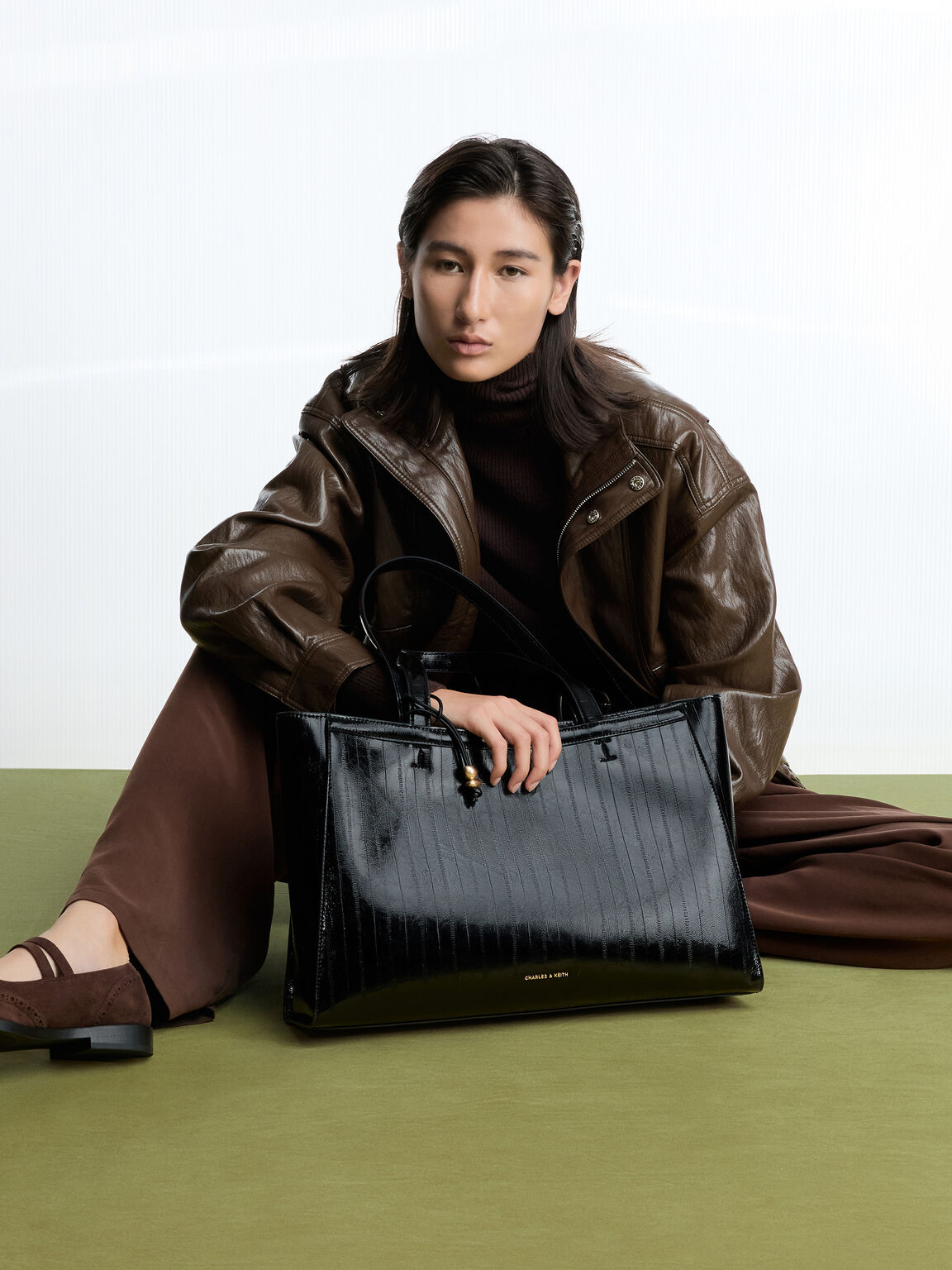 Augustine オーガスチン パネルダブルハンドルトートバッグ, ブラック, hi-res