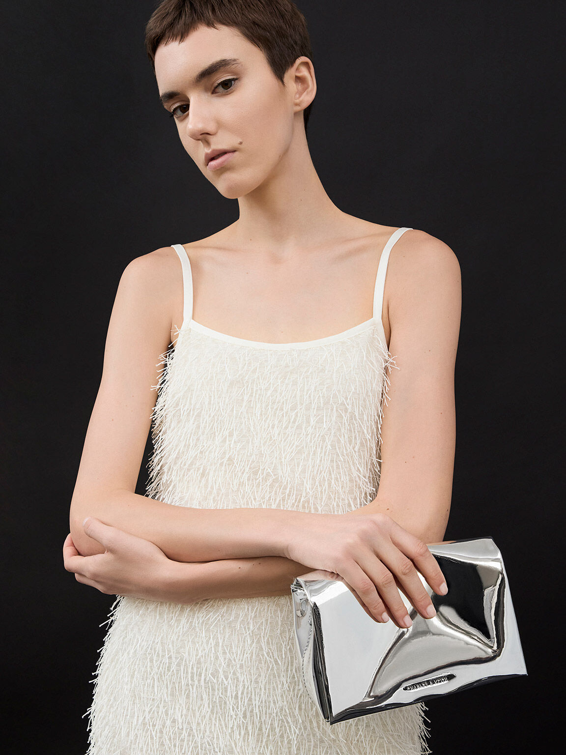 Matina マチナ クリンクルエフェクトクロスボディバッグ, シルバー, hi-res