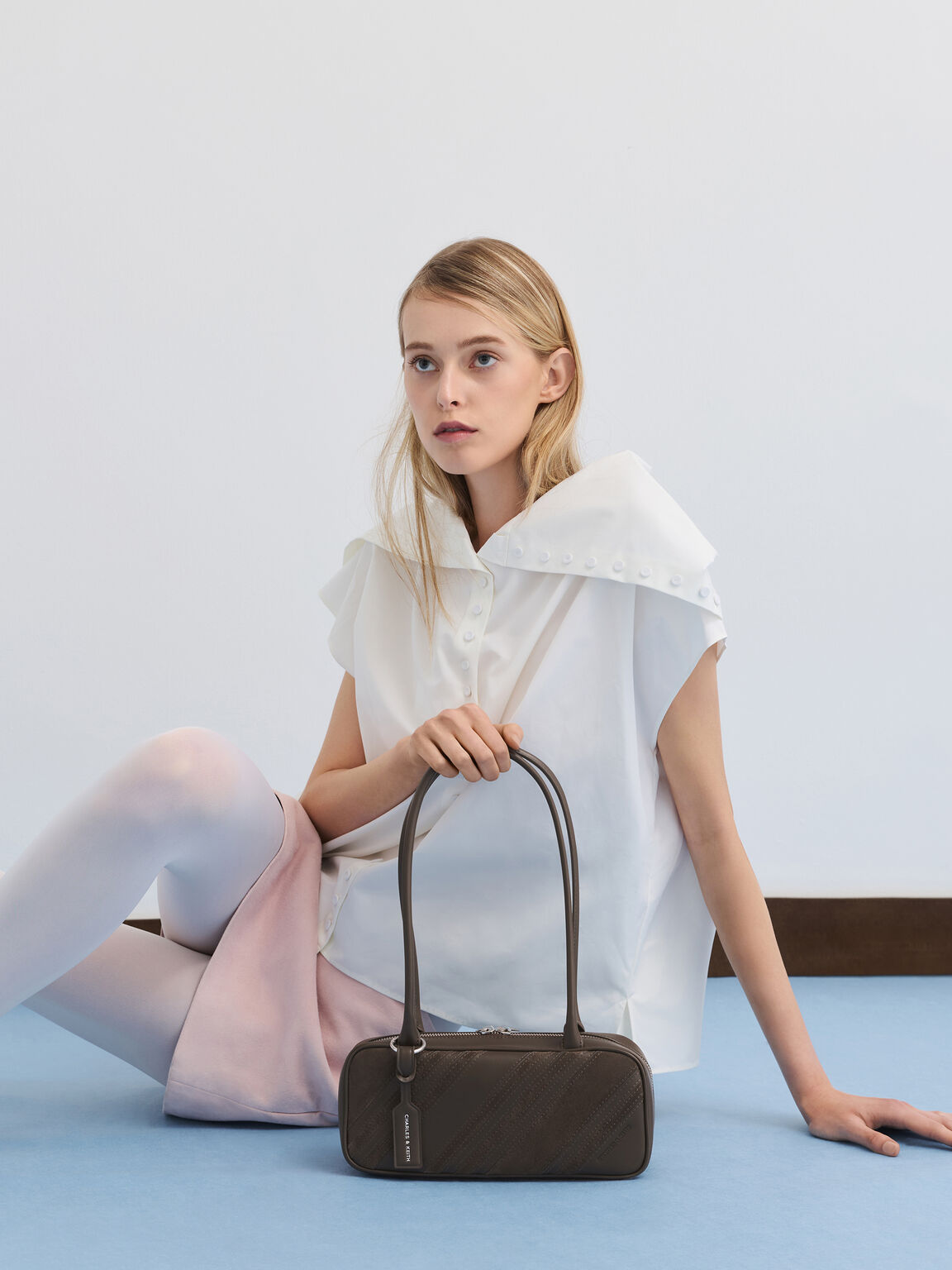 Zeya リサイクルスエード ストライプショルダーバッグ, ダークモス, hi-res