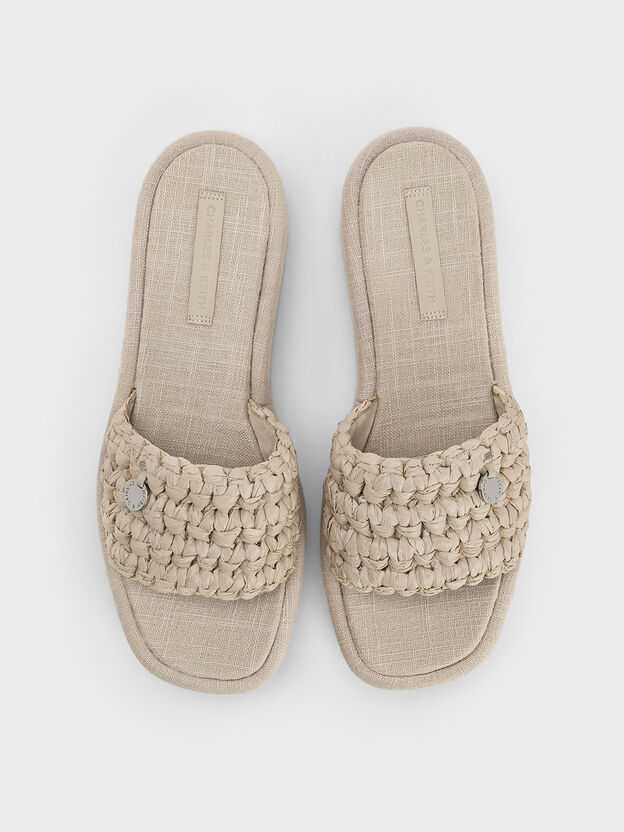 ウーブン フラットフォームサンダル, ベージュ, hi-res