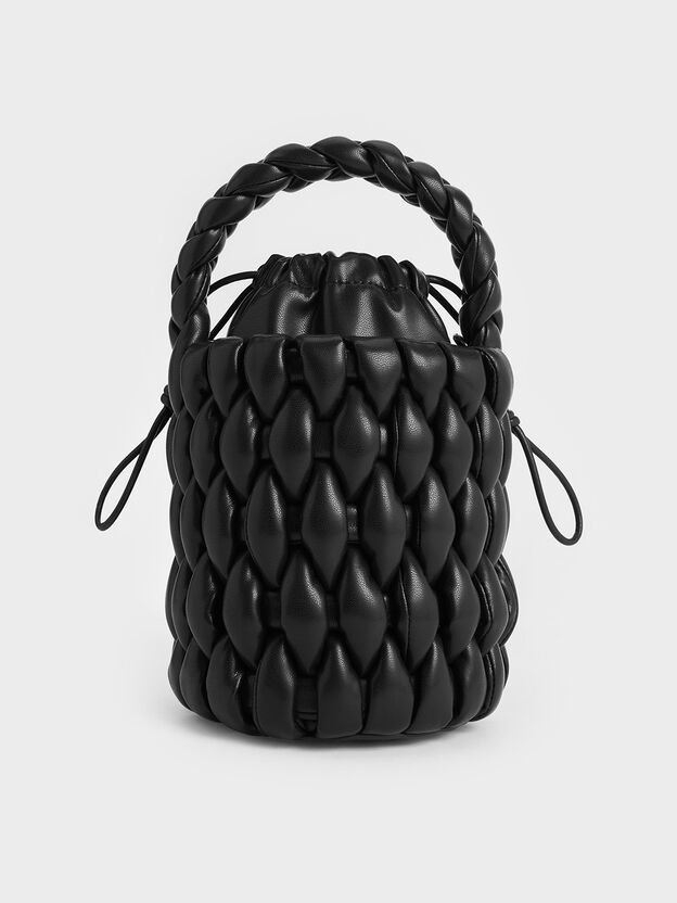 Bia ビア パッドテクスチャーバケツバッグ, ノワール, hi-res