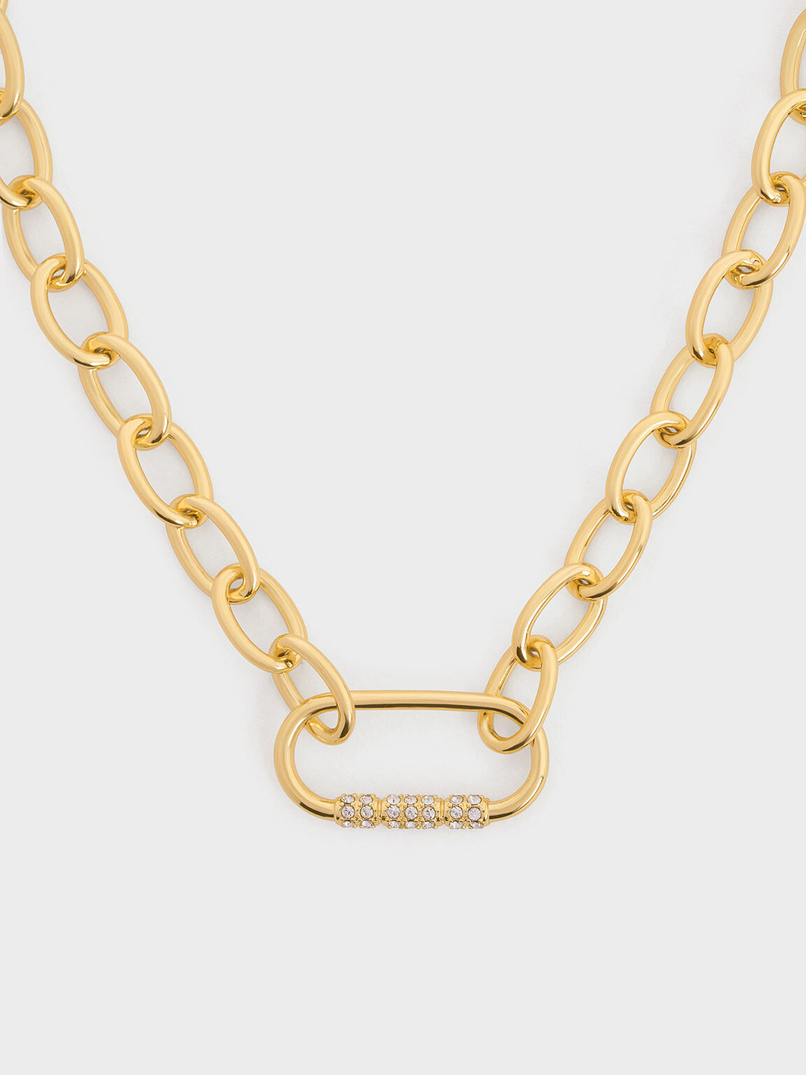 Reagan リーガン クリスタルチェーンリンクネックレス, ゴールド, hi-res