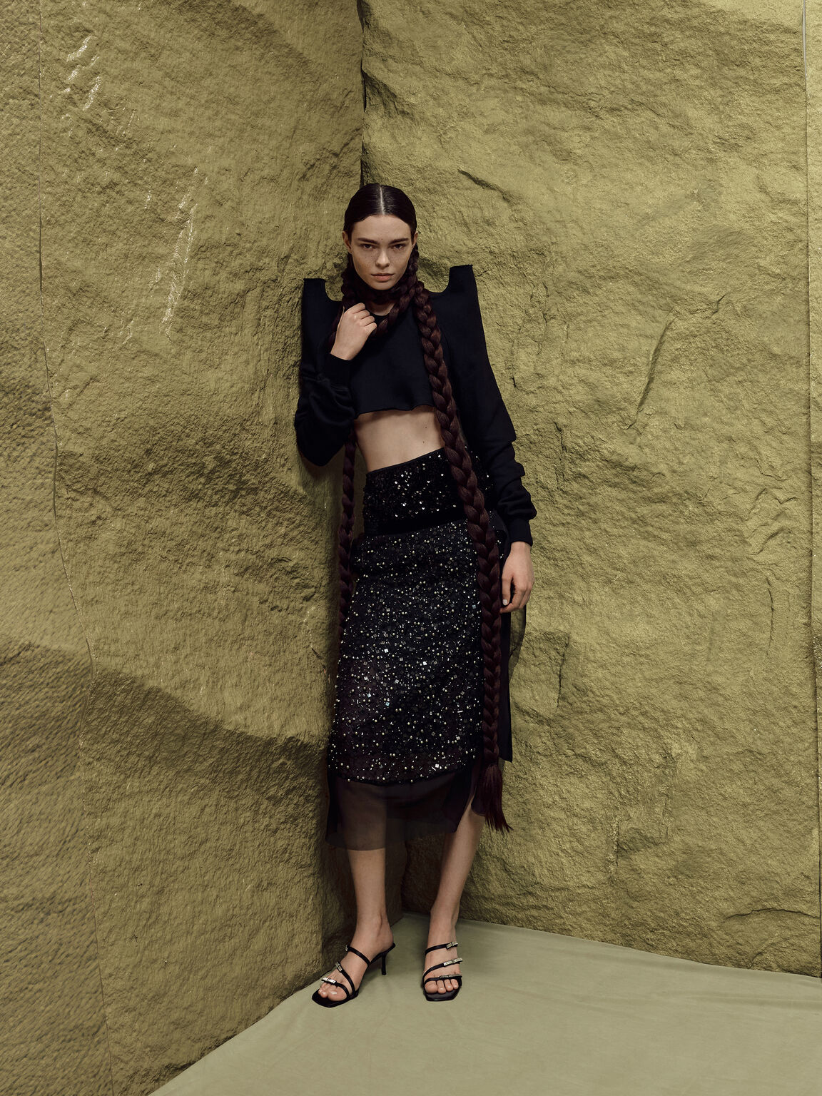 Jessy ジェッシ ジェムボウヒールサンダル, ブラックテクスチャード, hi-res