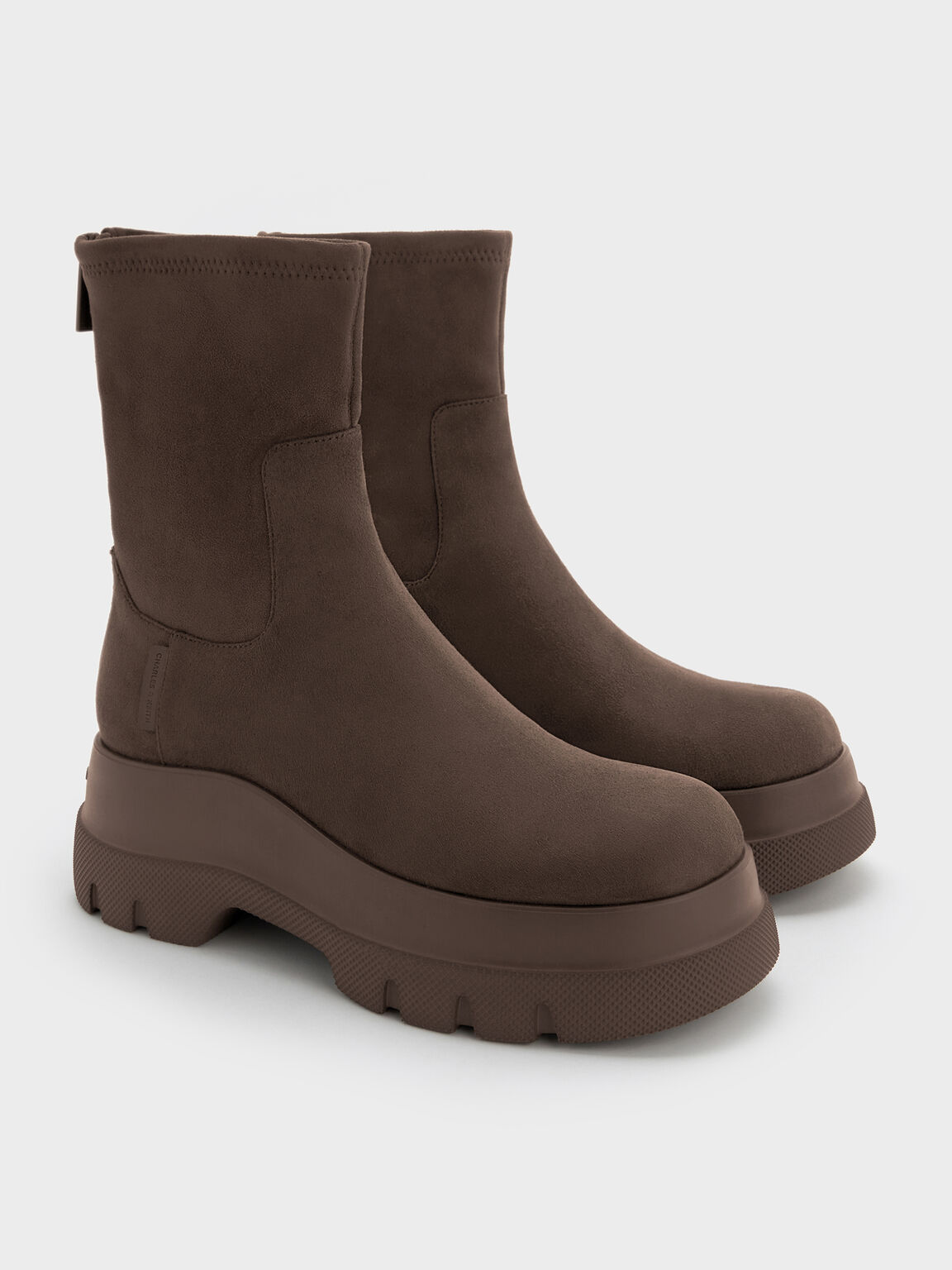 Leoi レオイ バックジップチャンキーアンクルブーツ, ダークブラウンテクスチャー, hi-res