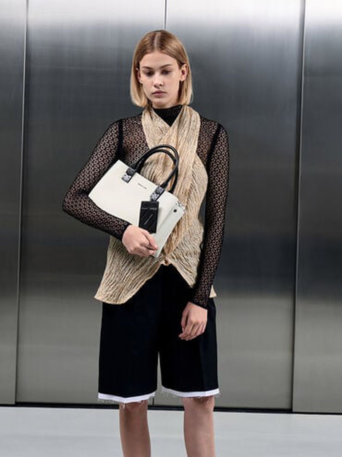 ダブルトップハンドル ストラクチャードバッグ, ホワイト, hi-res