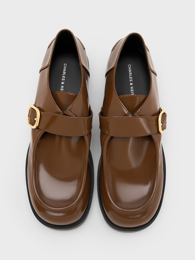 バックルストラップ ローファー, ブラウン, hi-res