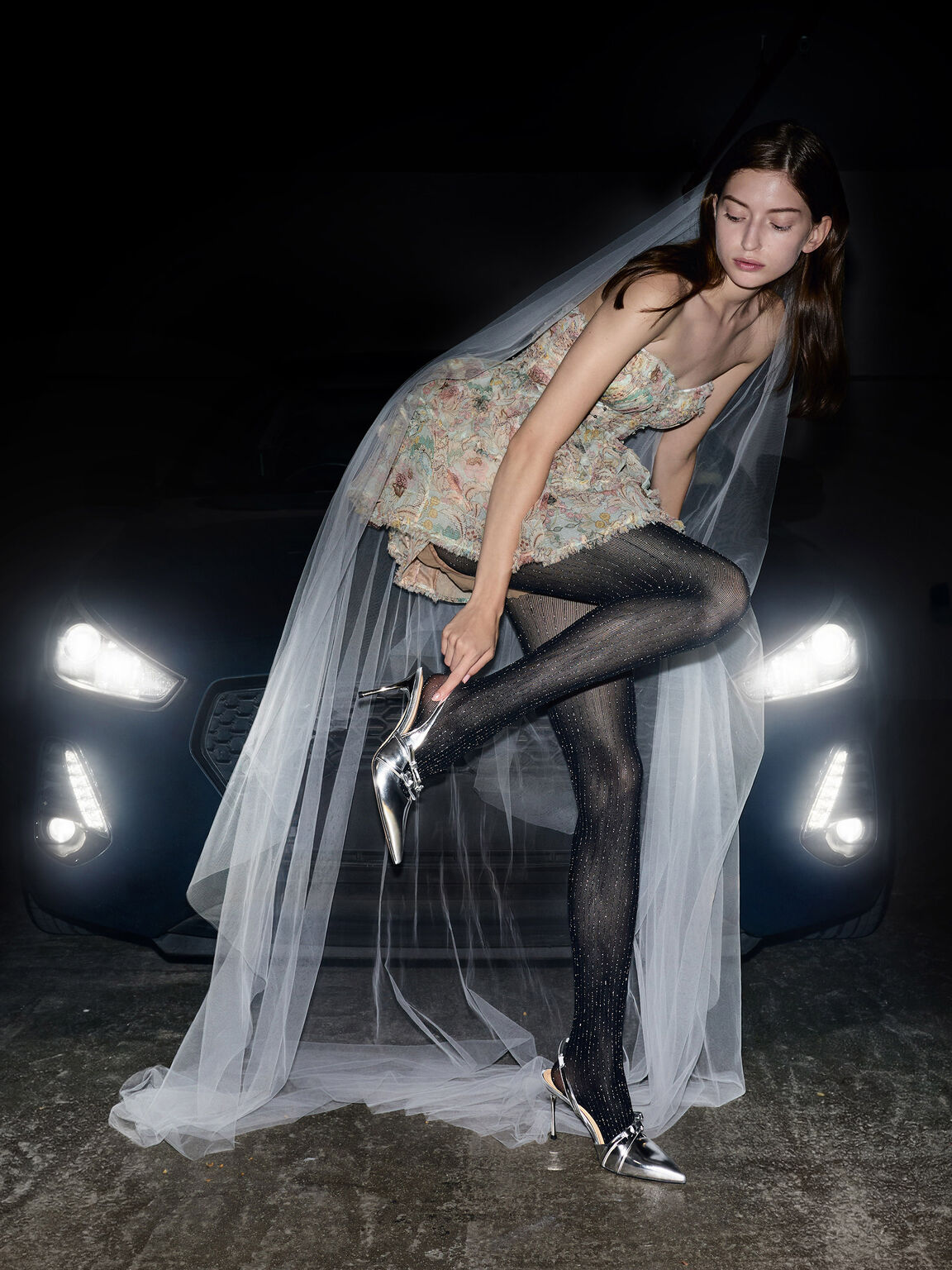 Jessy ジェッシ メタリックボウスリングバックパンプス, シルバー, hi-res