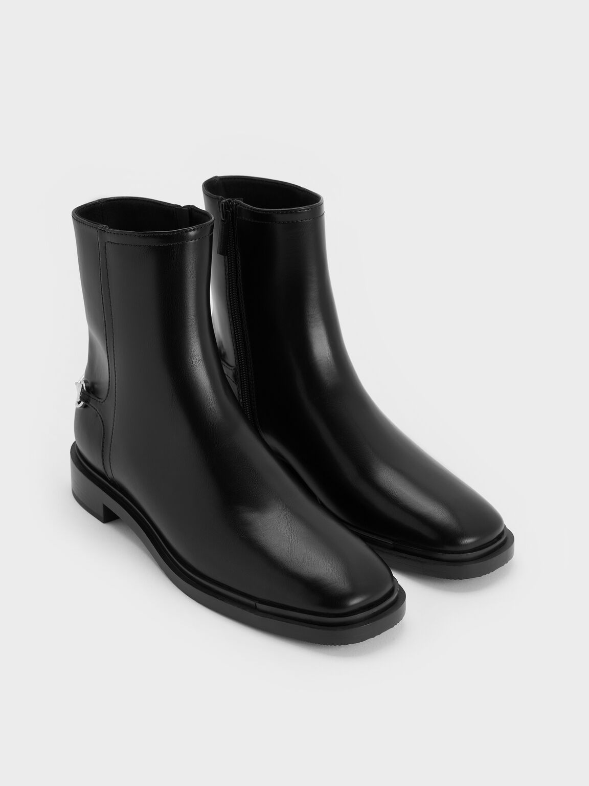 Erinna エリンナ メタリックアクセントアンクルブーツ, ブラック, hi-res