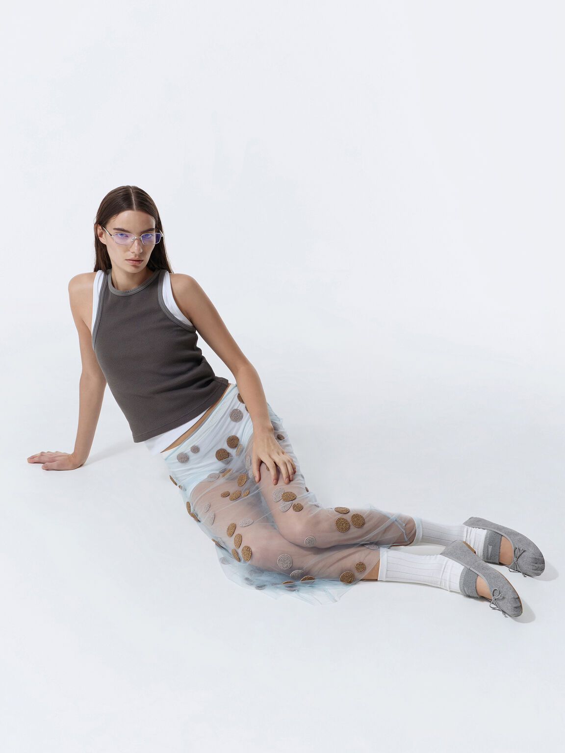 Winona ウィノナ フェルトボウ フラッフィーストラップメリージェーンフラット, ライトグレー, hi-res