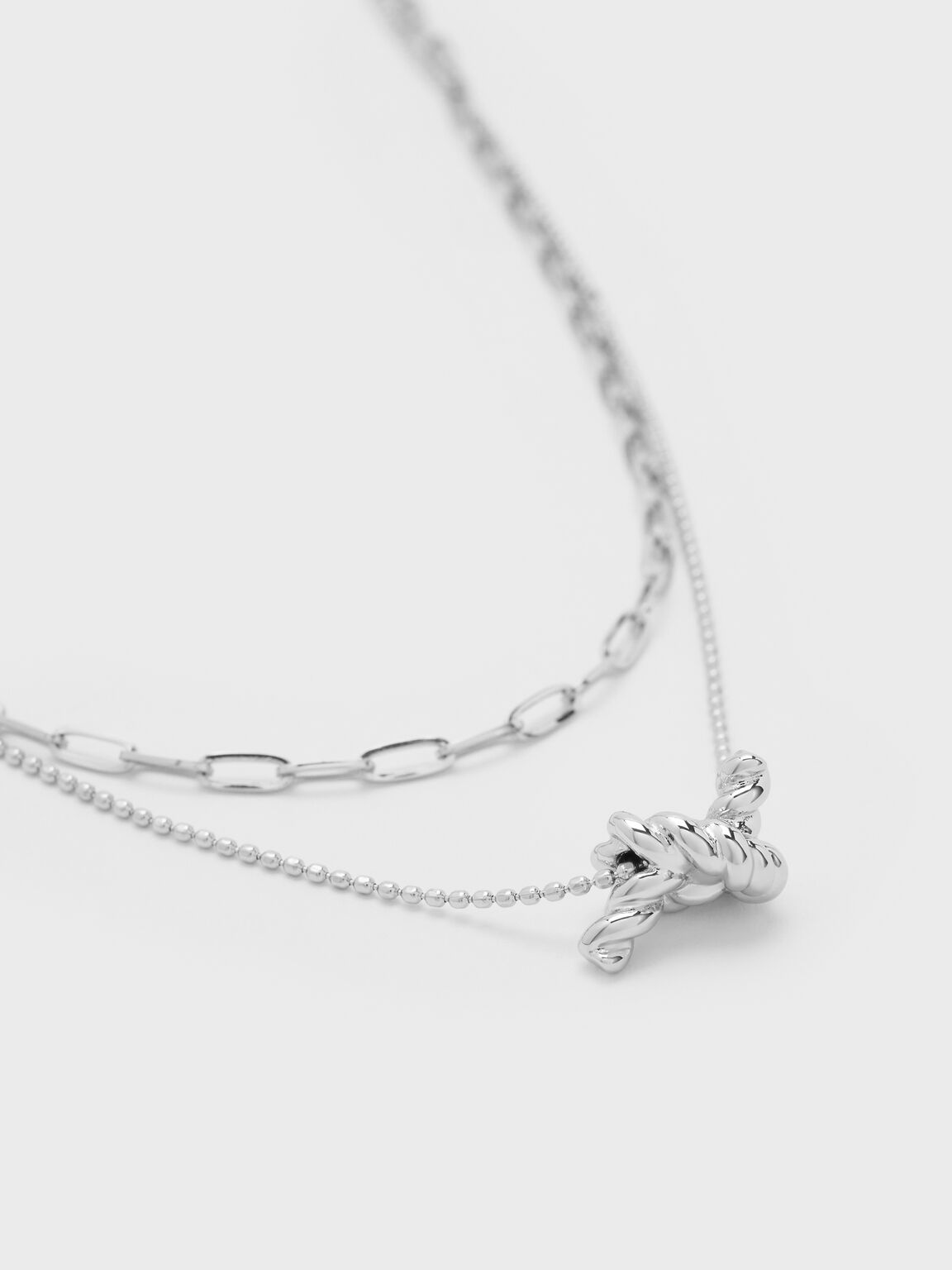 Sable セーブル ロープノット ダブルチェーンネックレス, シルバー, hi-res