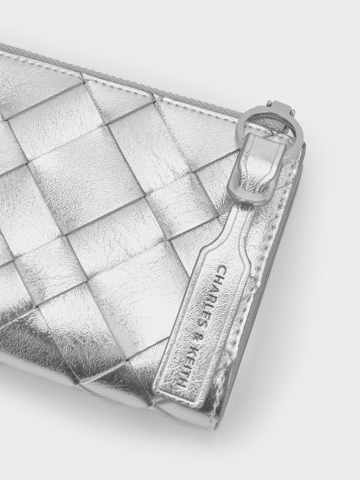 Ivette イヴェット ウーブントップジップスモールウォレット, シルバー, hi-res