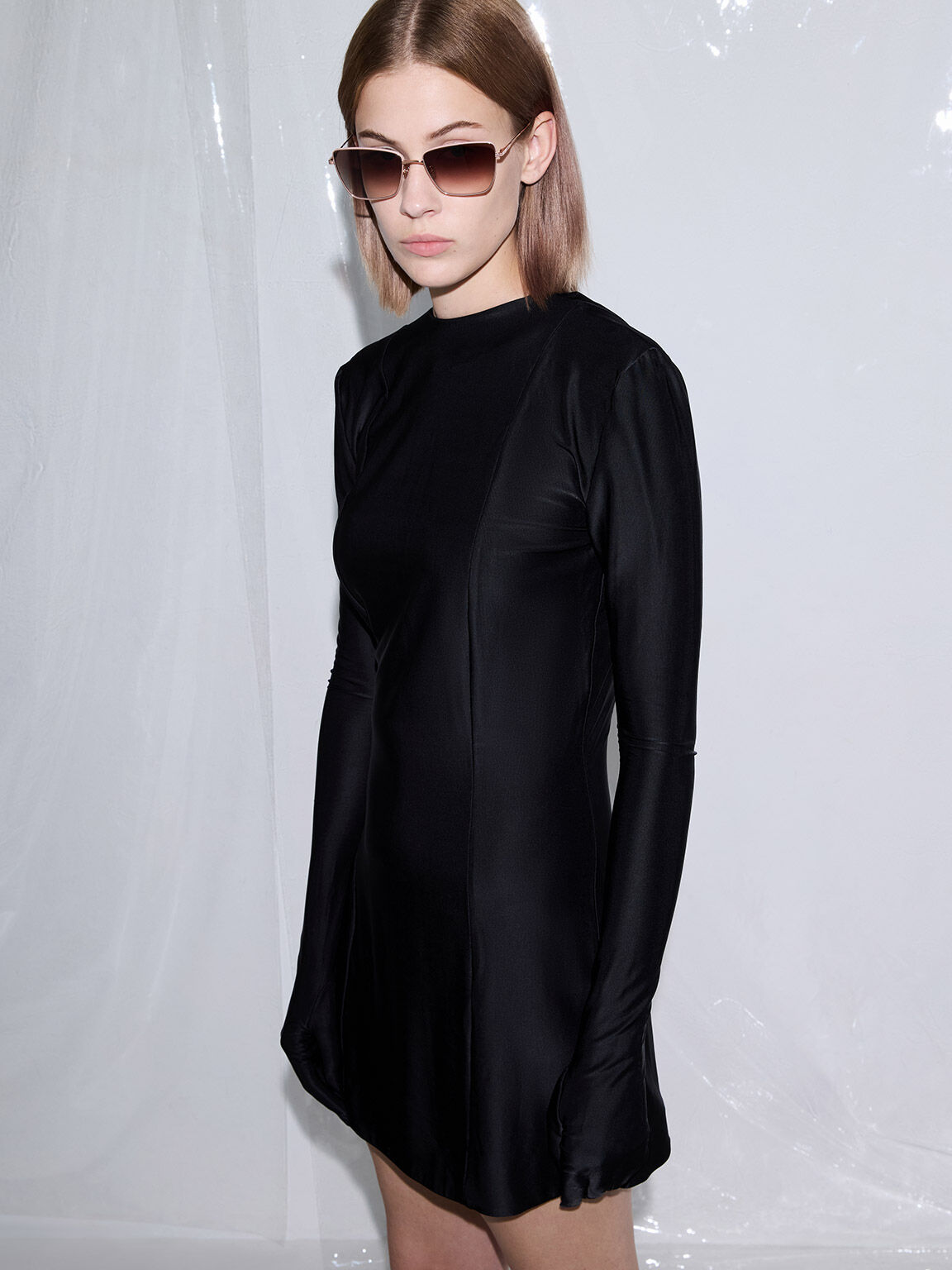 メタリックリム スクエアサングラス, クリーム, hi-res