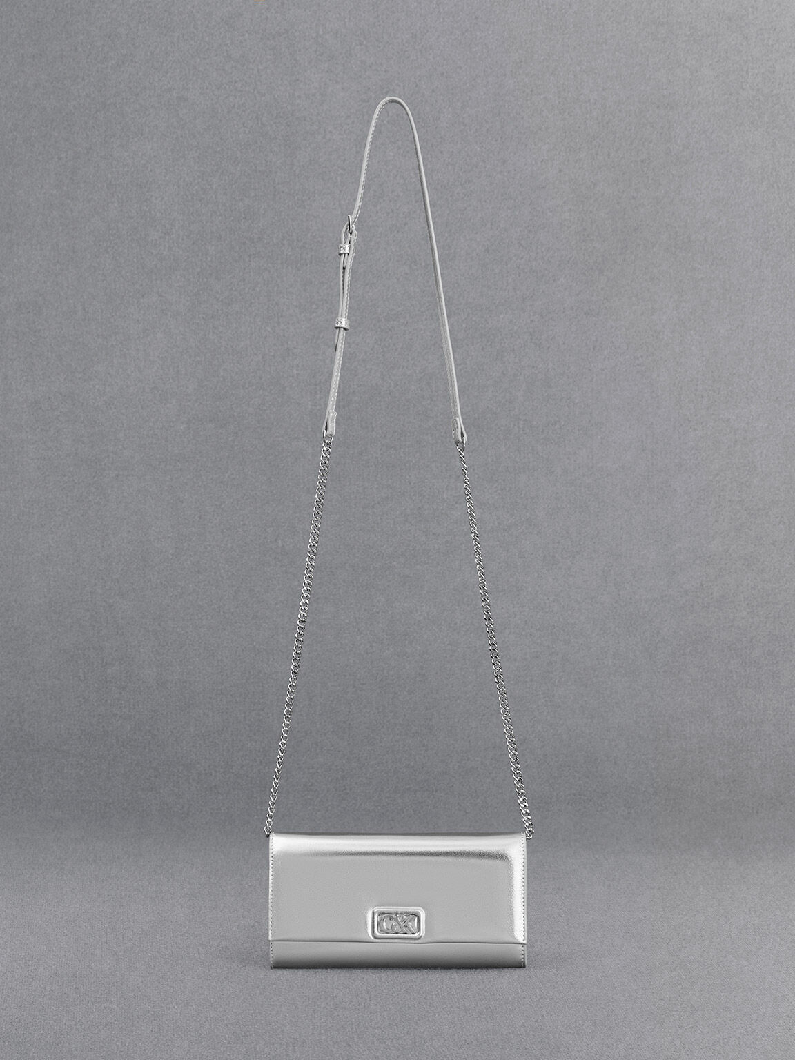 レザーチェーンストラップ ウォレット, シルバー, hi-res