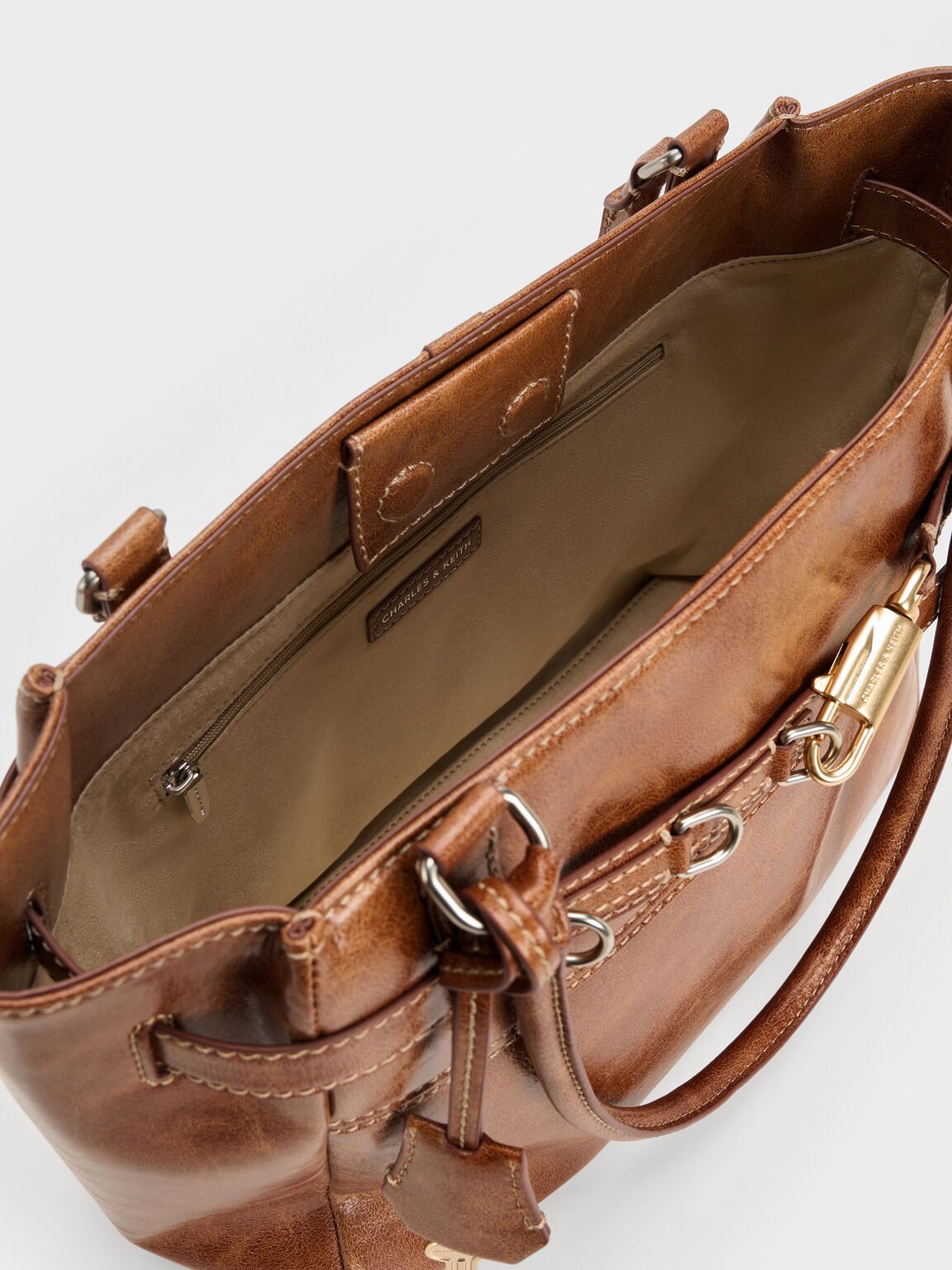 Delfina デルフィナ ベルトトートバッグ, ディストレスドタン, hi-res