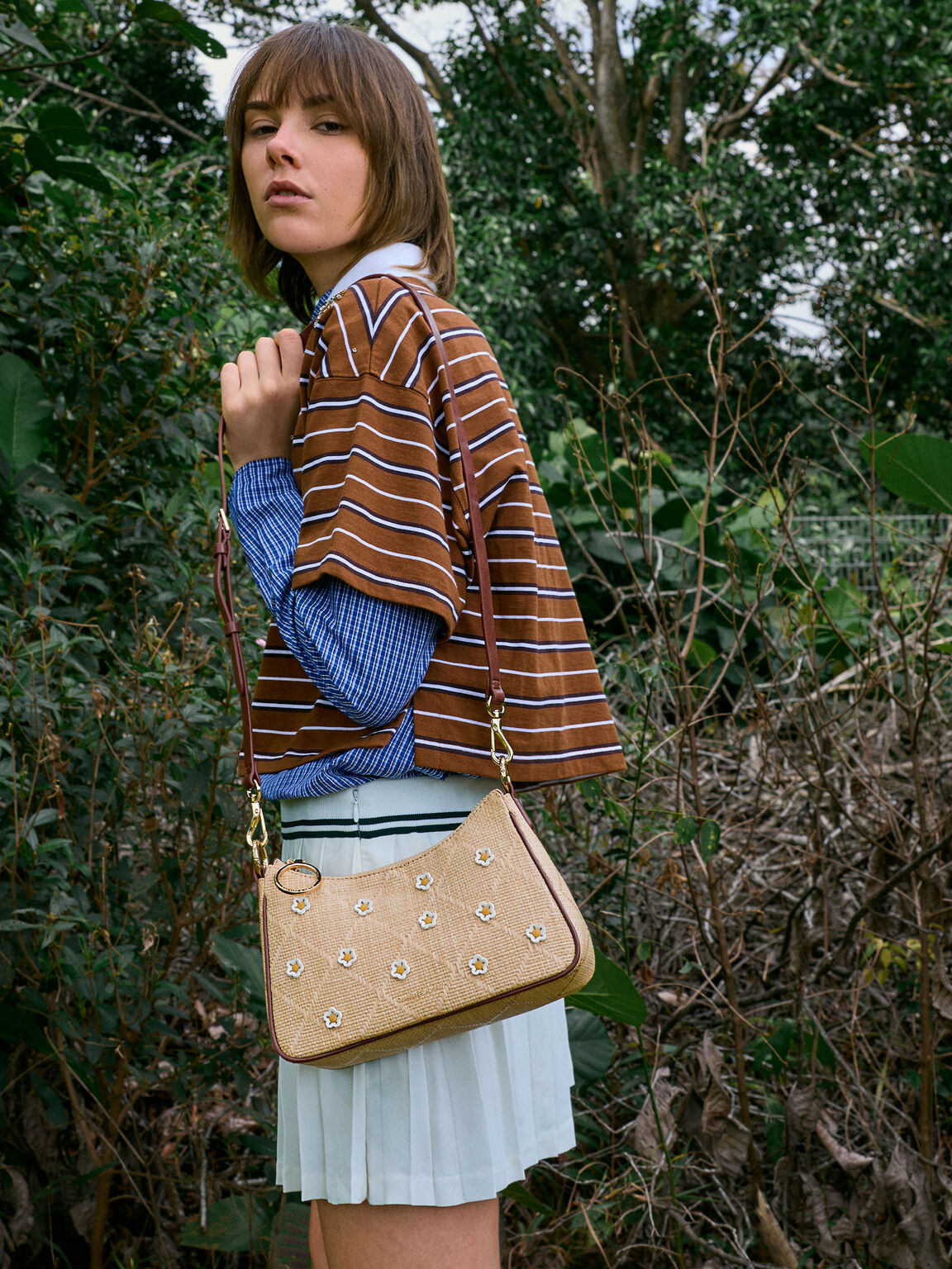 Philomena フィロメナ ラフィア フラワークロスボディーバッグ, ベージュ, hi-res