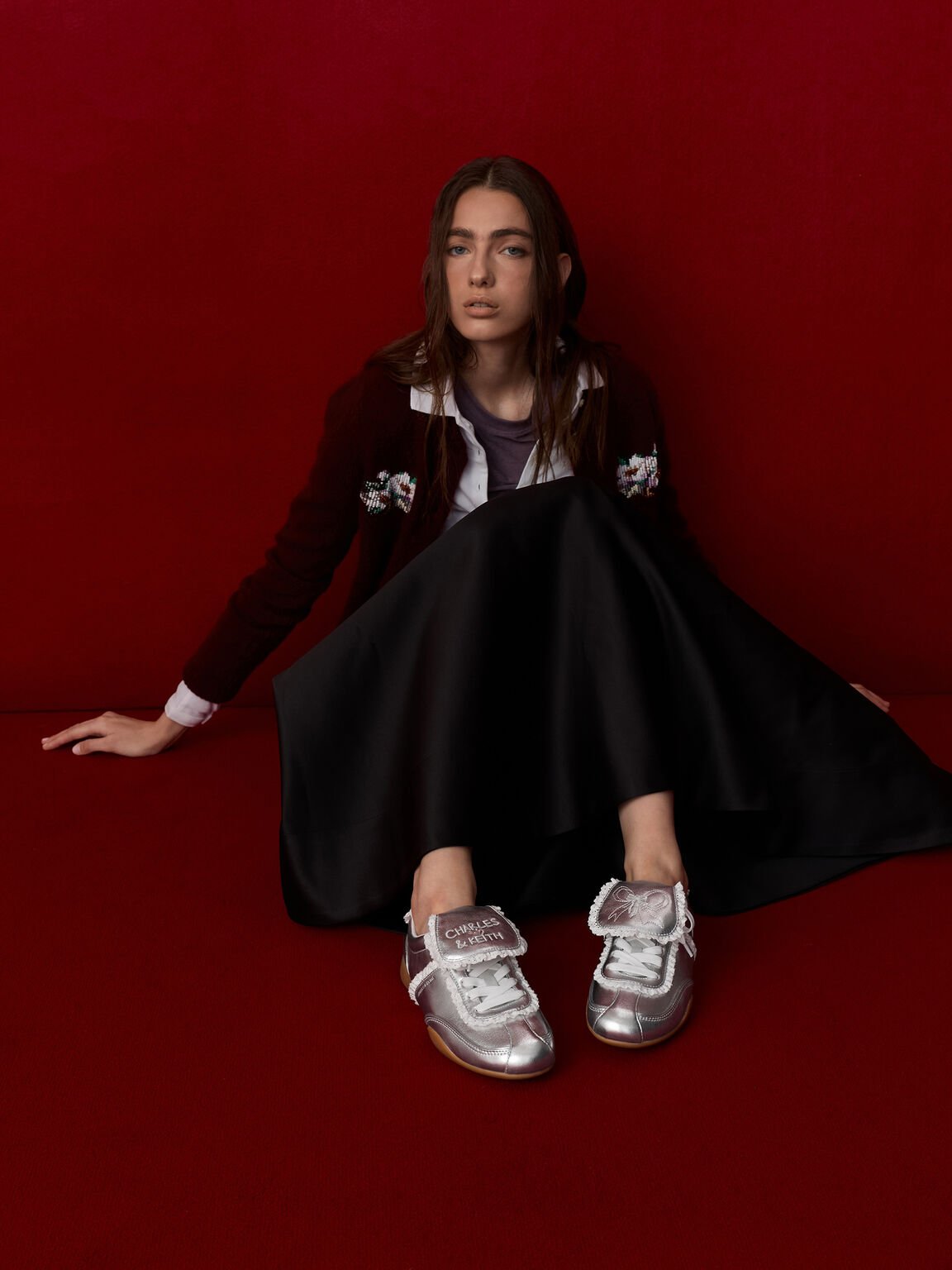 Louise ルーイ レーストリムスニーカー, シルバー, hi-res