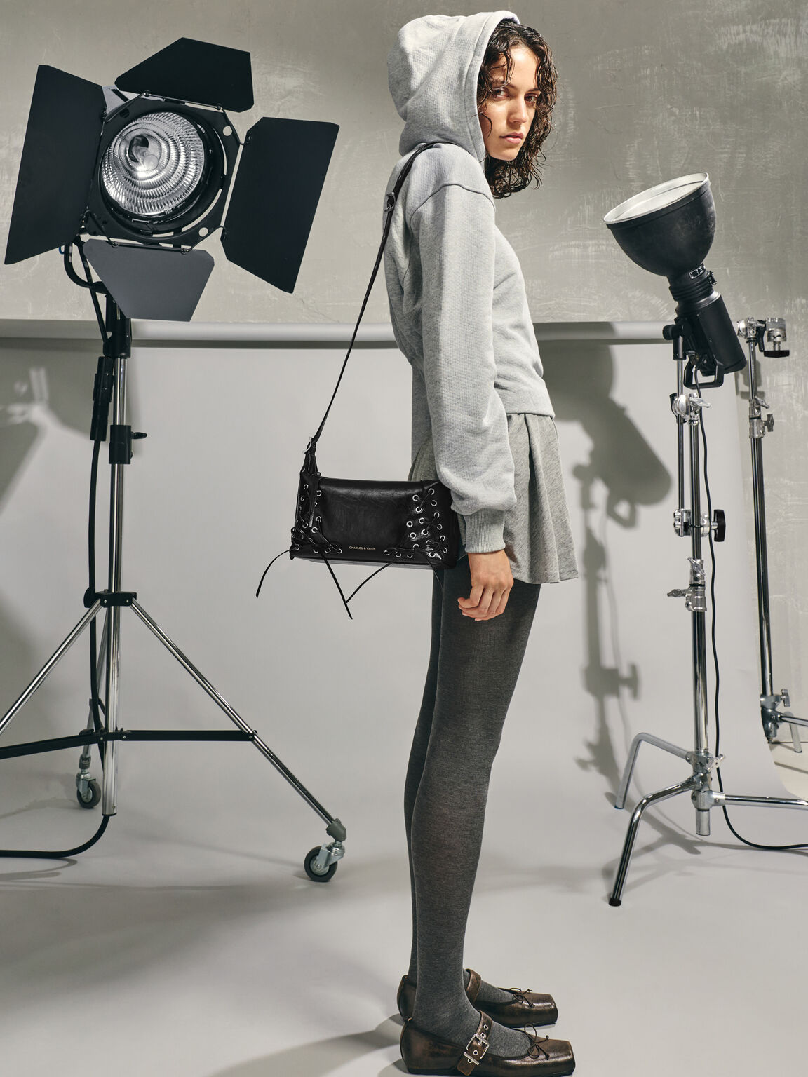 Xylia ザイリア グロメットレースアップショルダーバッグ, ノワール, hi-res