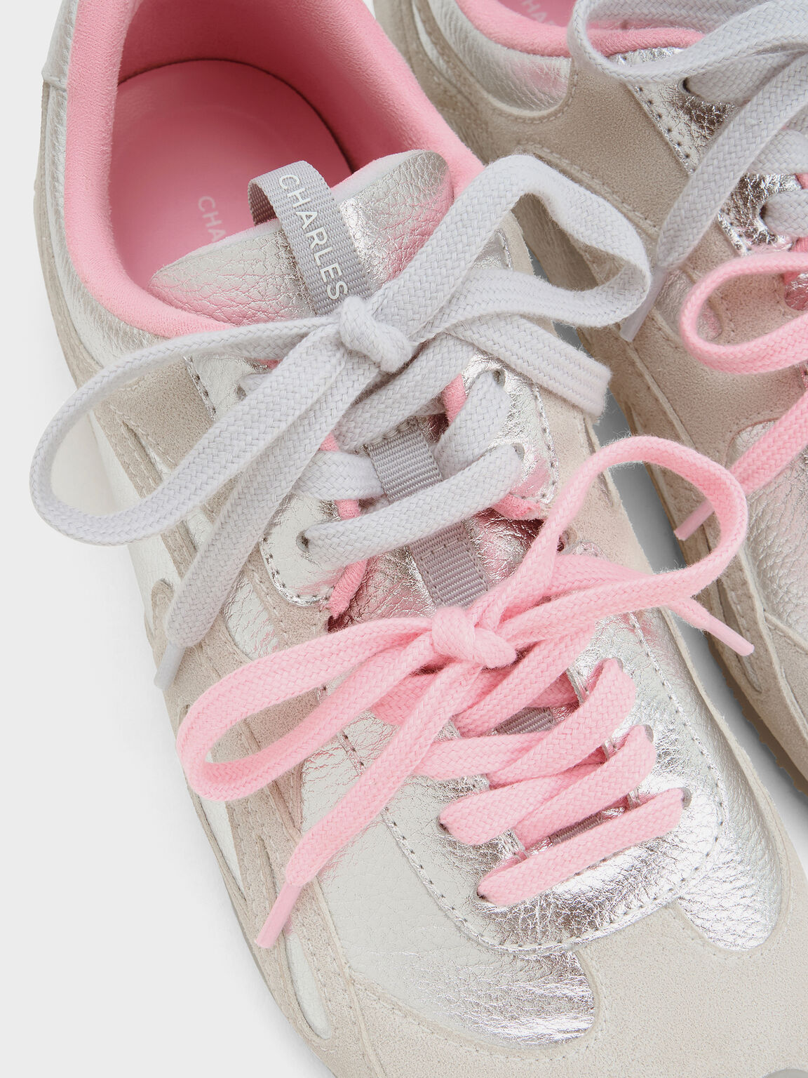 ダブルレース スニーカー, シルバー, hi-res