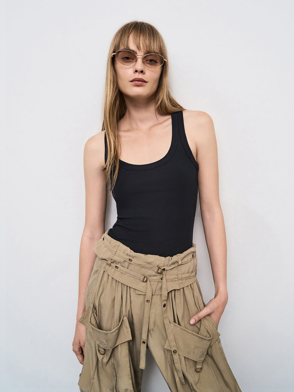 クリスタルアクセント オーバルサングラス, ゴールド, hi-res