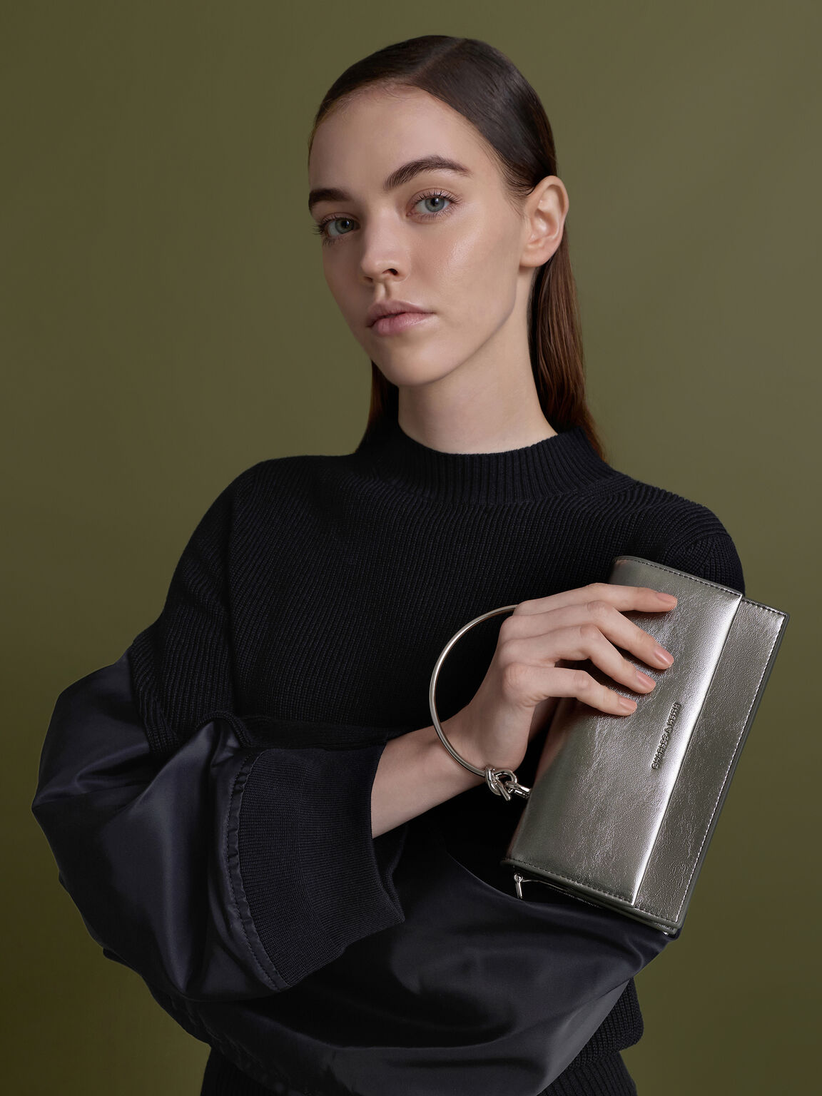 スカルプチュアハンドル ロングウォレット, ピューター, hi-res