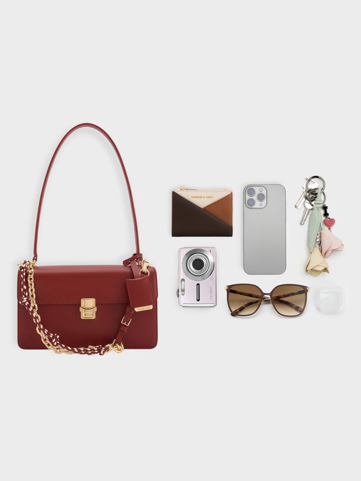 Acelynn エイスリン ロープチェーンショルダーバッグ, バーガンディ, hi-res