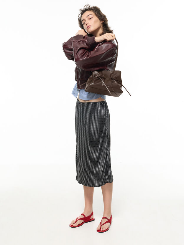 Reese リース ルーシュド ボウ ショルダーバッグ, エスプレッソブラウン, hi-res