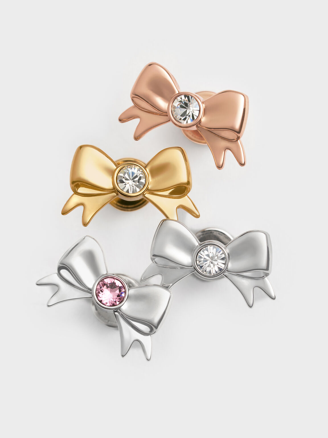 Paige ページ ボウクリスタル スタッドピアス, ローズゴールド, hi-res