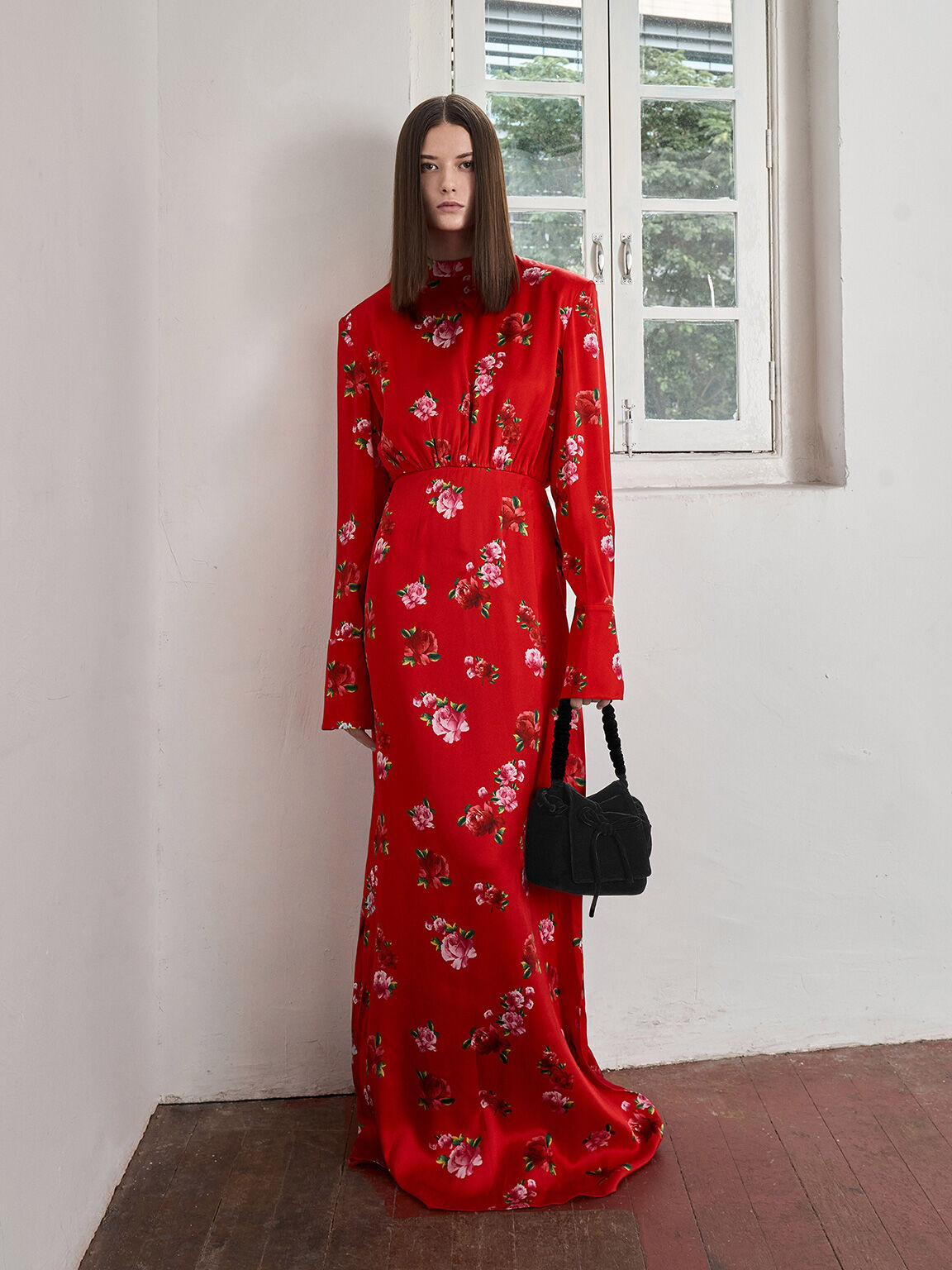 ベルベットボウディテール トップハンドルバッグ (Red) CHARLES