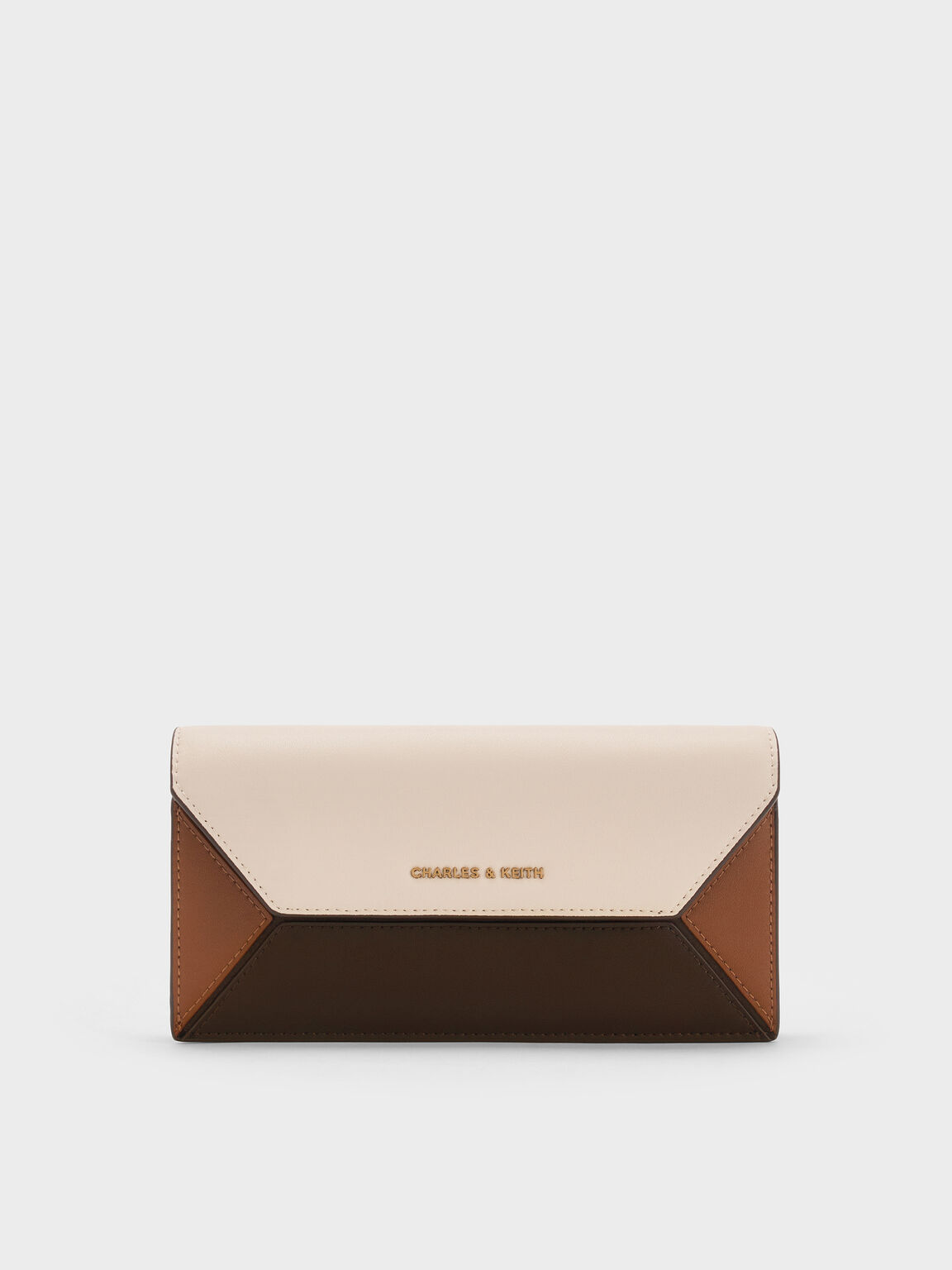 Nasrin ナスリン カラーブロックジオメトリックロングウォレット, マルチブラウン, hi-res