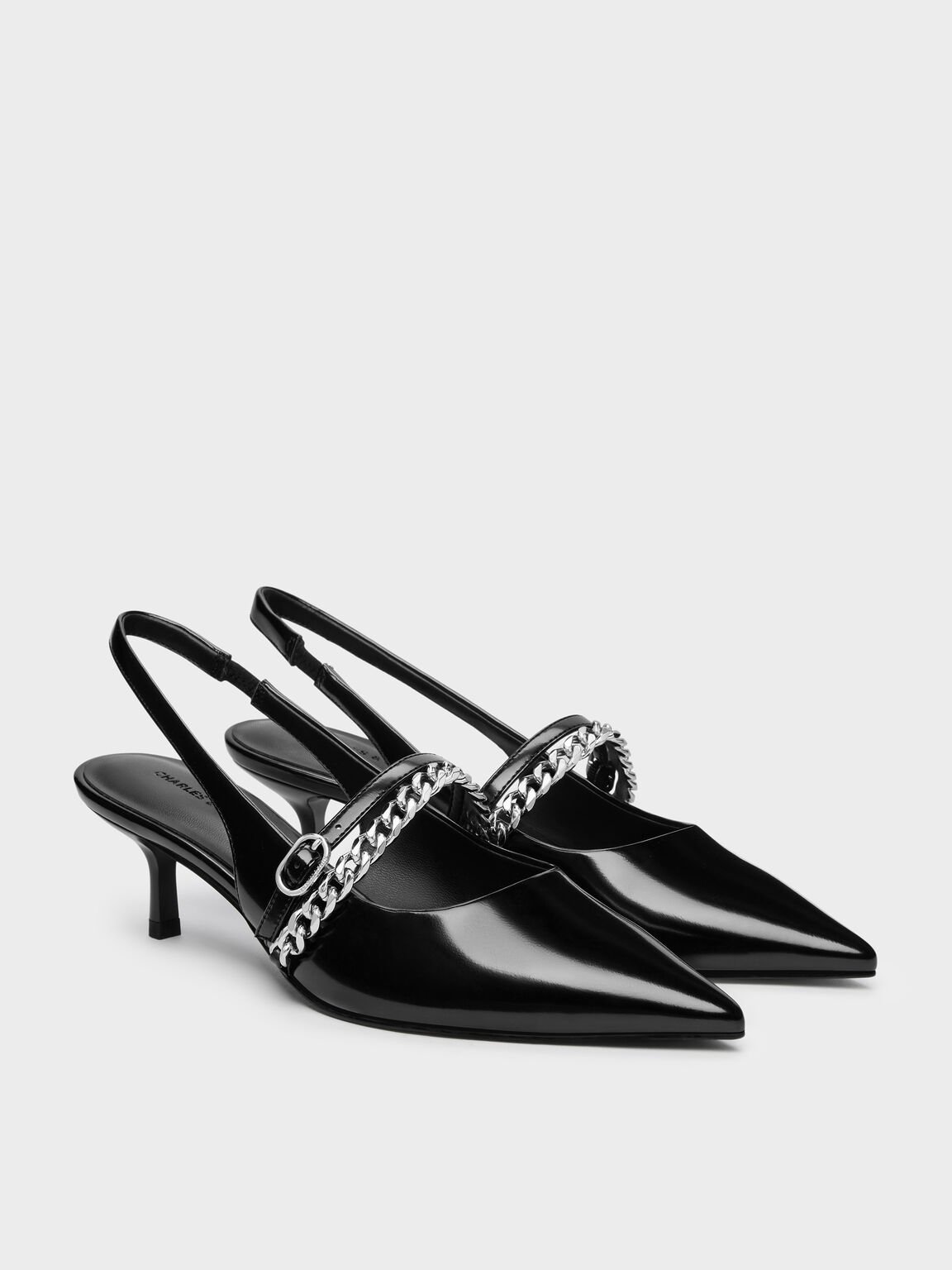 Georgie ジョージー チェーンスリングバック キトゥンヒール, ブラックボックス, hi-res