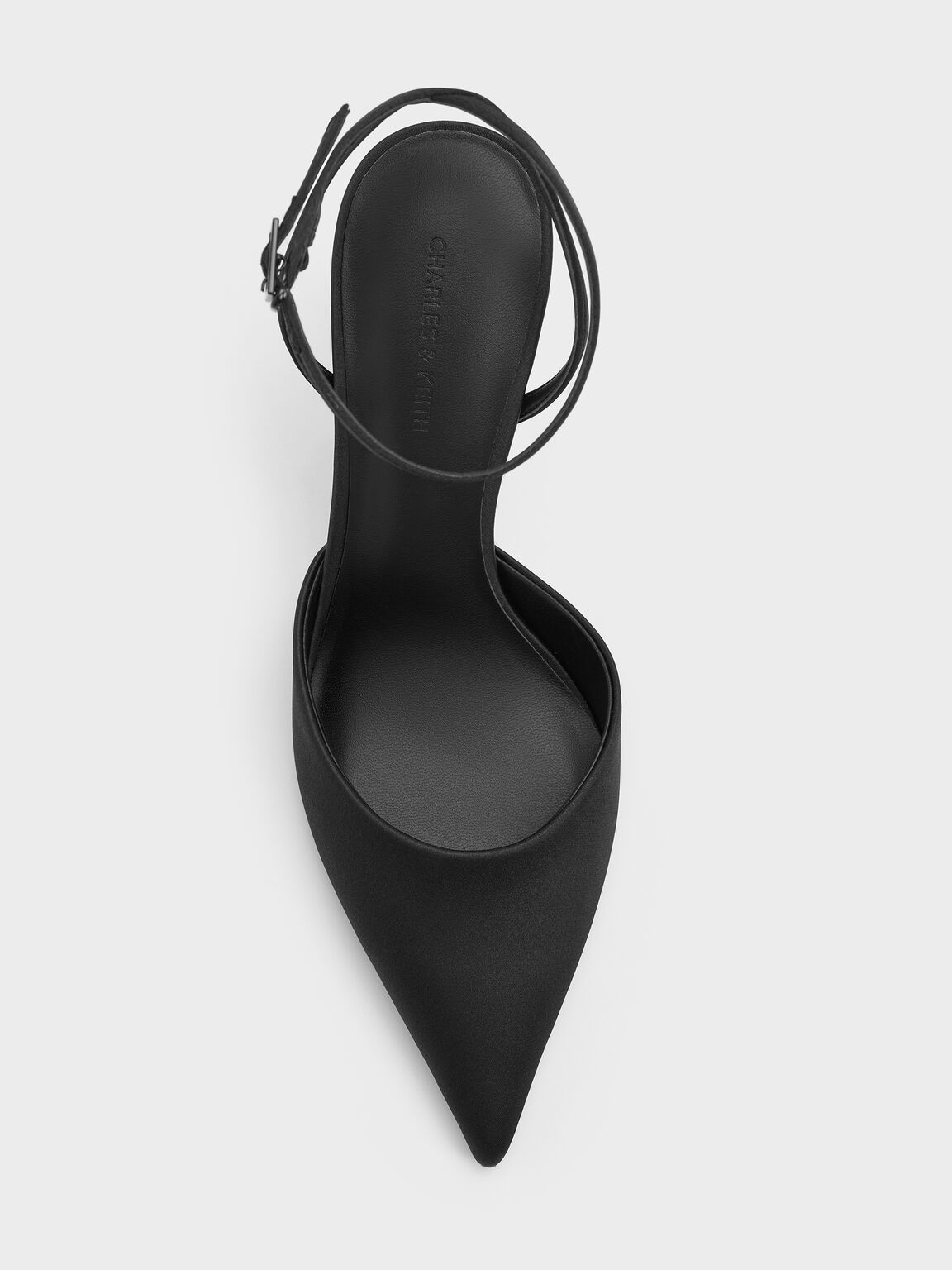 ポインテッドフラワーヒール アンクルストラップパンプス, ブラックテクスチャード, hi-res