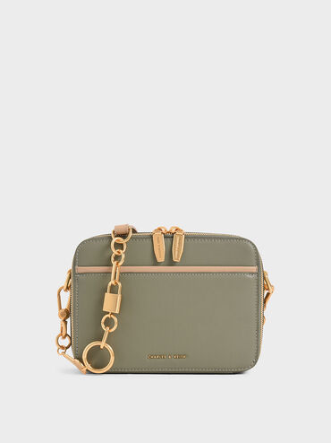 ダブルジップ クロスボディバッグ - セージグリーン | CHARLES & KEITH 