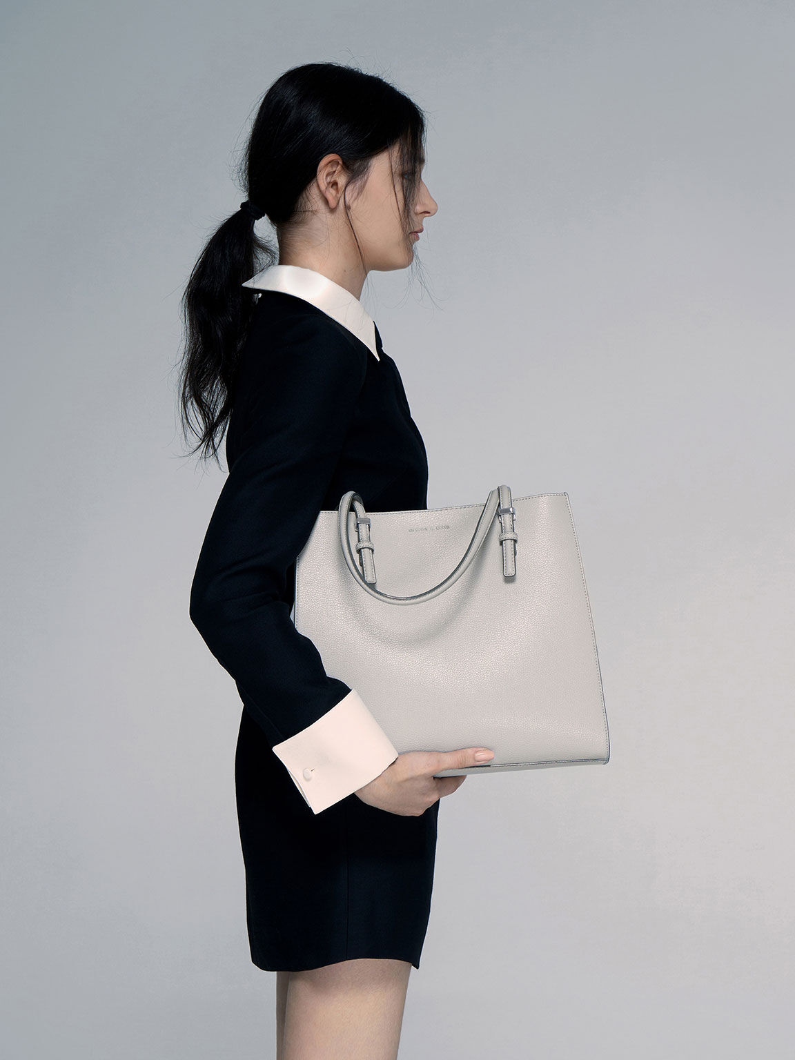 クラシックダブルハンドル トートバッグ, グレー, hi-res