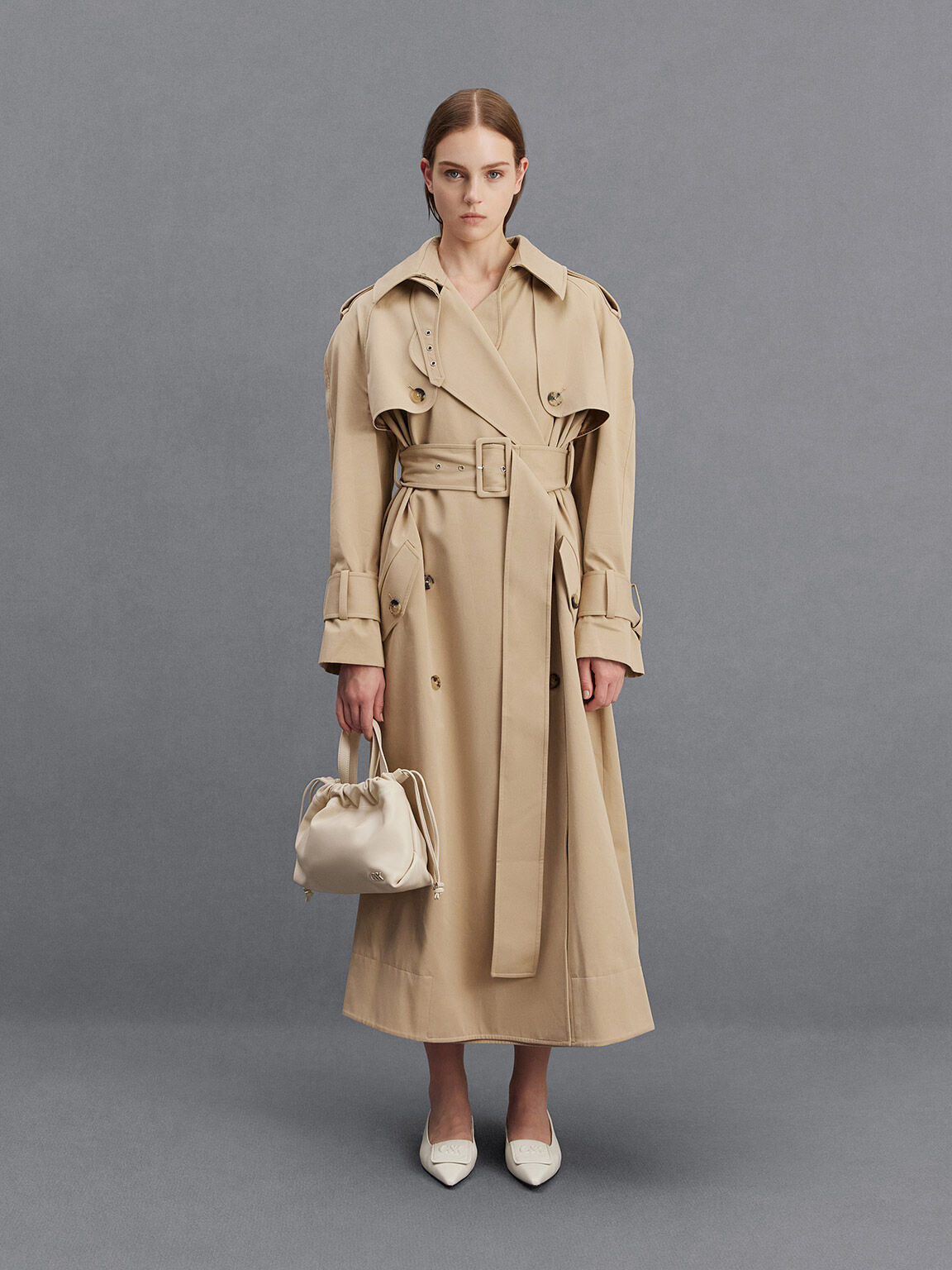 Glimpse グリンプス レザートップハンドルバッグ, チョーク, hi-res