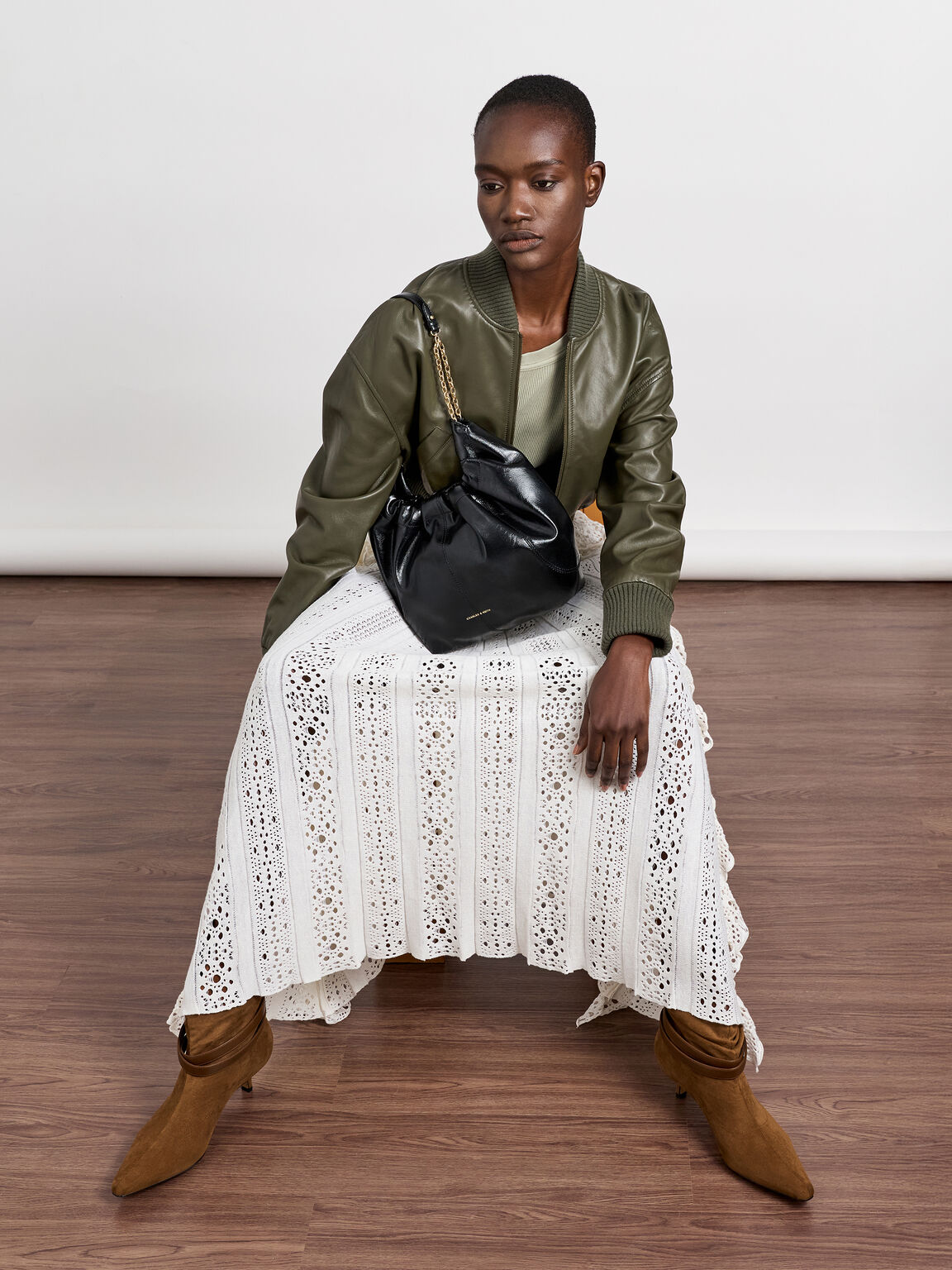 Ciara シアラ ルーシュドホーボーバッグ, ブラック, hi-res