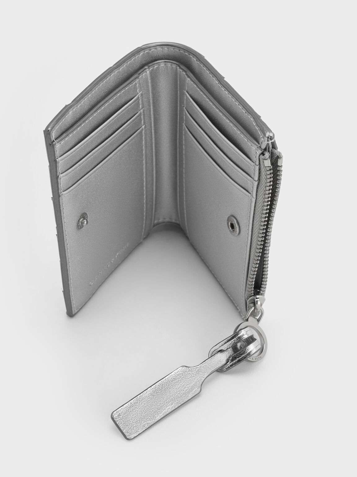 Ivette イヴェット ウーブントップジップスモールウォレット, シルバー, hi-res