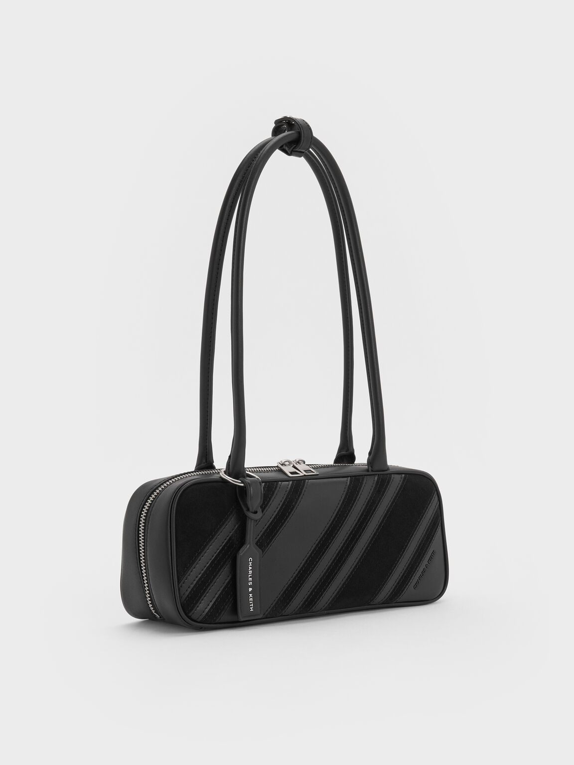 Zeya リサイクルスエード ストライプショルダーバッグ, ノワール, hi-res