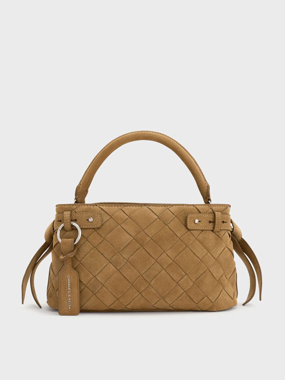 Ivette イヴェット スエードウーブントップハンドルバッグ, サハラサンド, hi-res