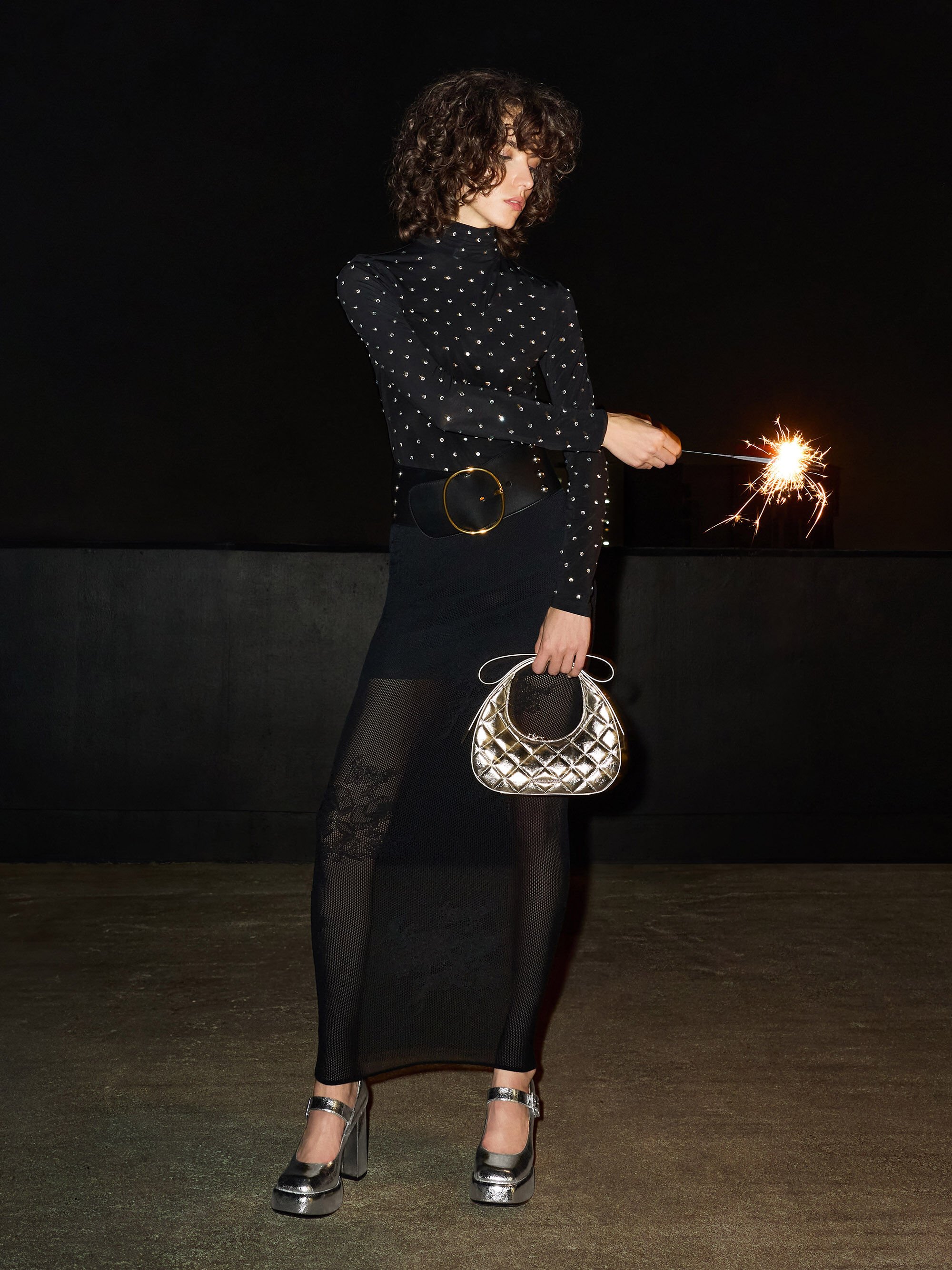 Janie ジェイニー キルトボウハンドル クレセントバッグ - シャンパン