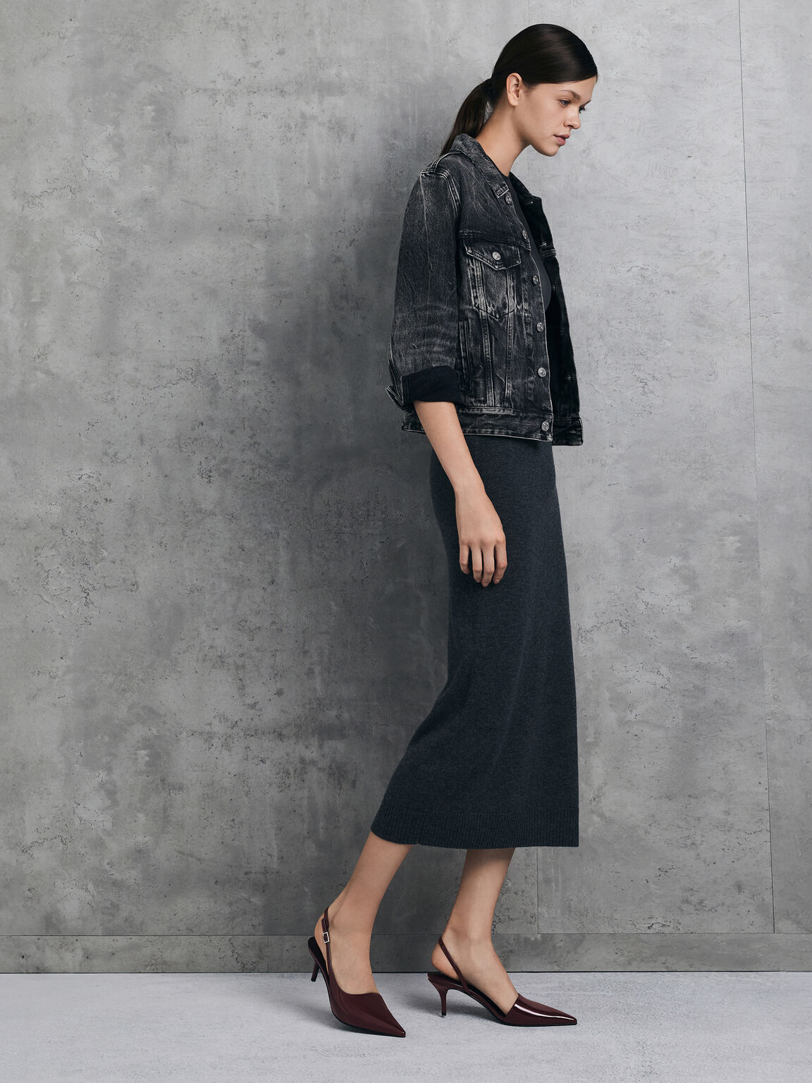 パテントキトゥンヒール ポインテッドトゥスリングバックパンプス, バーガンディ, hi-res