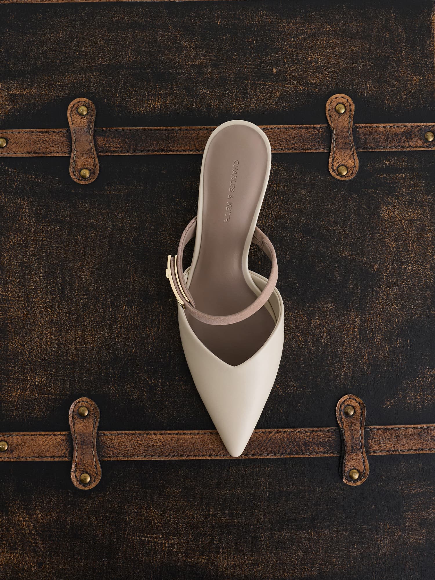 Lando ランド ポインテッドドゥメタリックバックルヒールミュール - CHARLES & KEITH