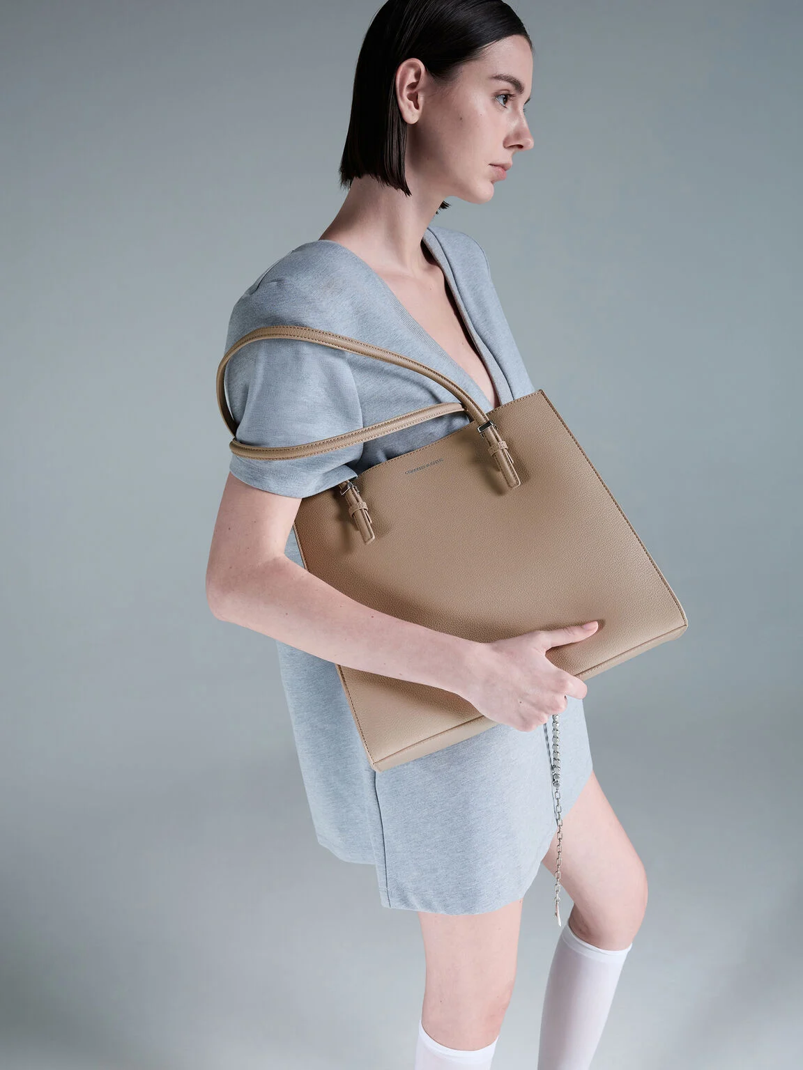 Sansa サンサ クラシックダブルハンドルトートバッグ - トープ - CHARLES & KEITH