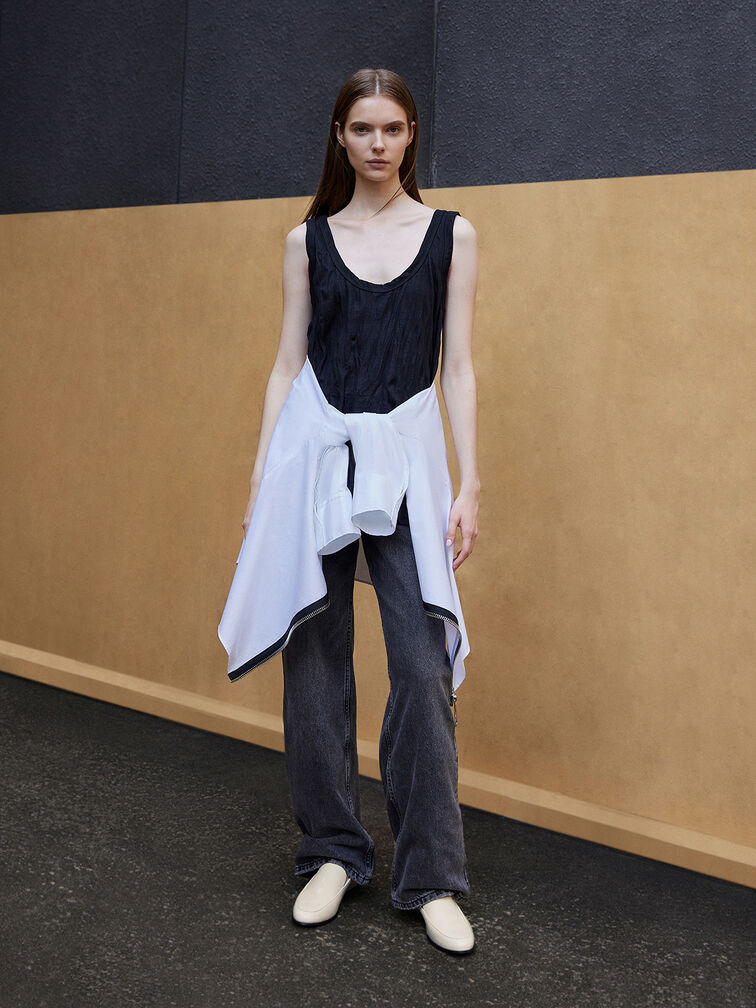 Women’s almond-toe stitch-trim loafers in chalk – CHARLES & KEITH