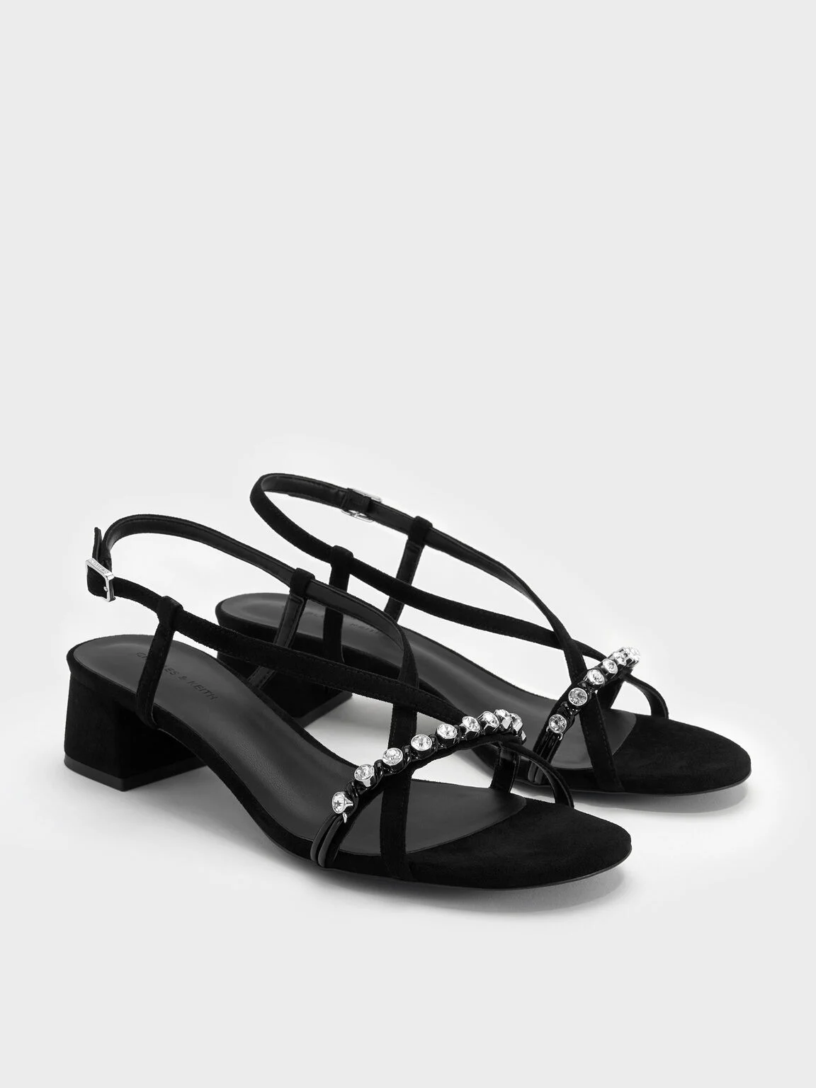 ジェムヒール スリングバックサンダル - ブラックテクスチャー - CHARLES & KEITH